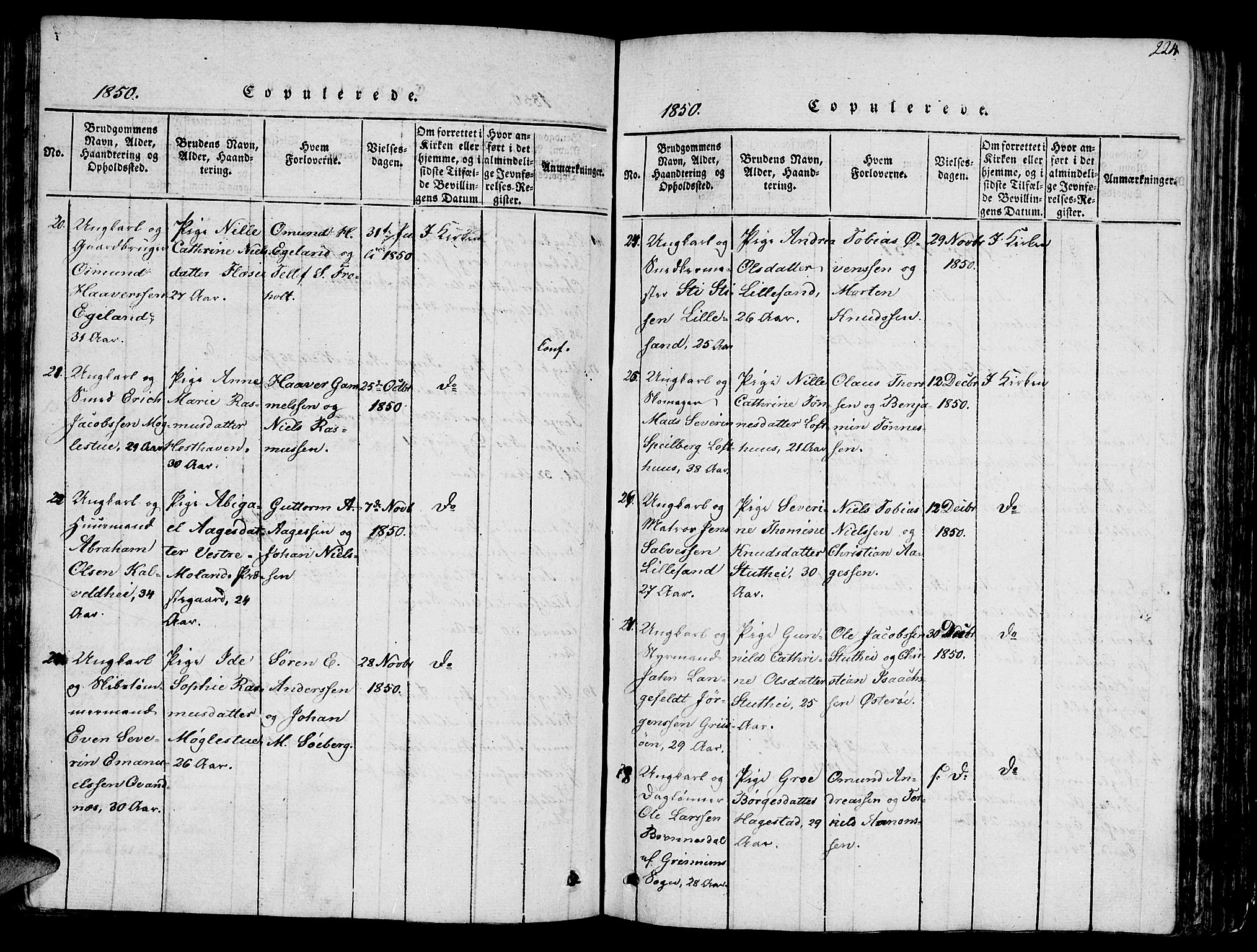 Vestre Moland sokneprestkontor, SAK/1111-0046/F/Fb/Fbb/L0001: Parish register (copy) no. B 1, 1816-1851, p. 224