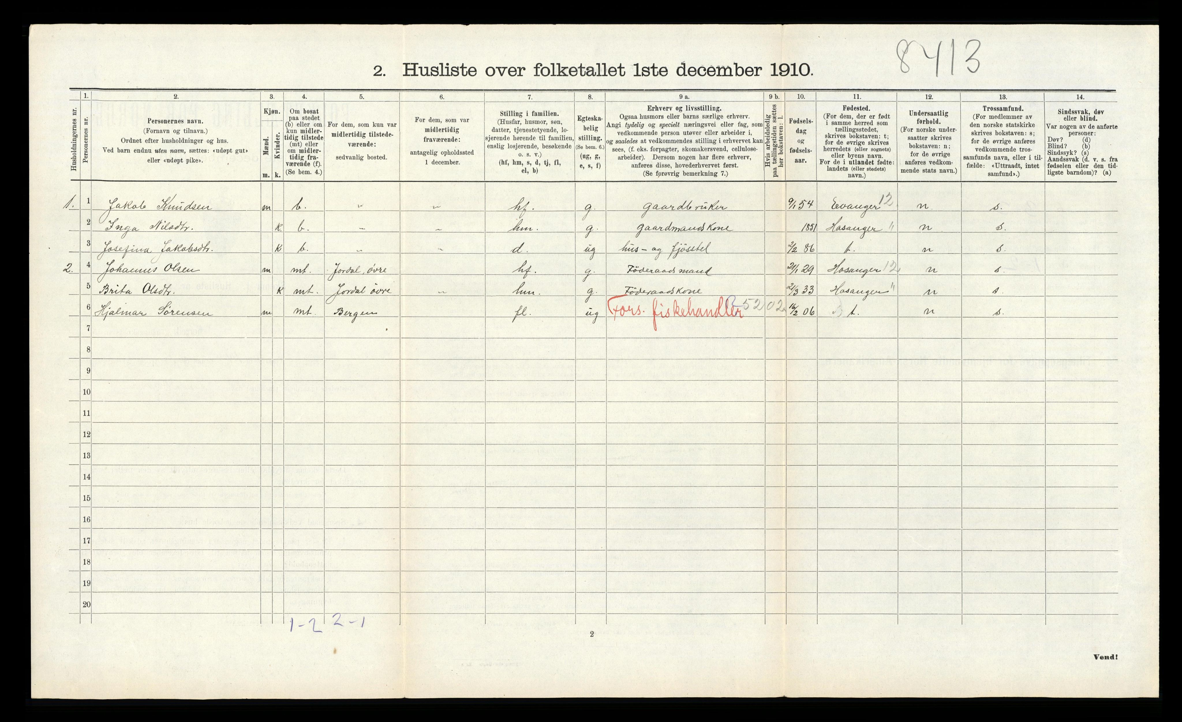 RA, 1910 census for Åsane, 1910, p. 466