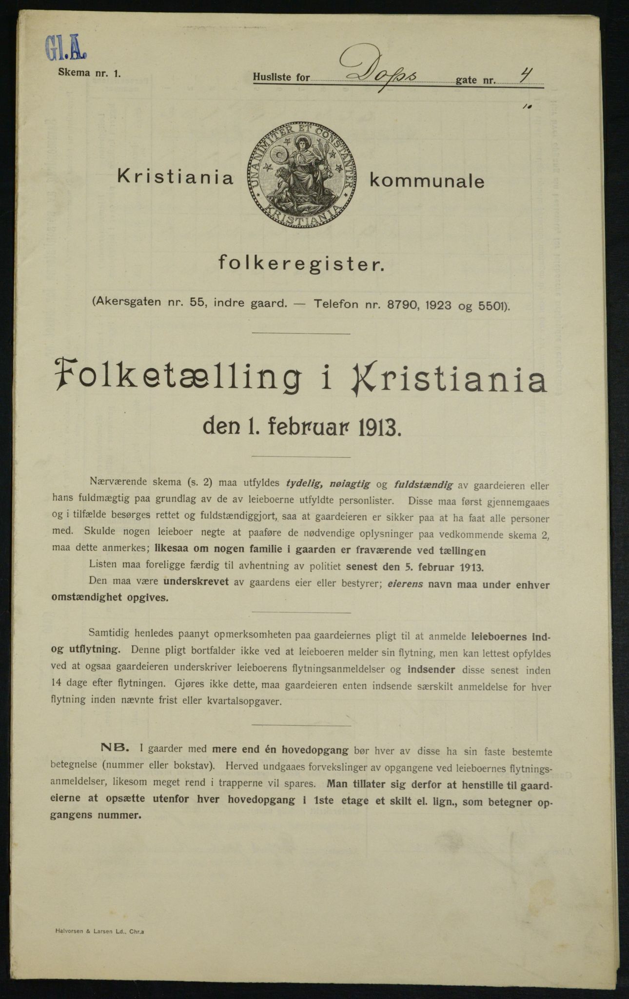 OBA, Municipal Census 1913 for Kristiania, 1913, p. 15917