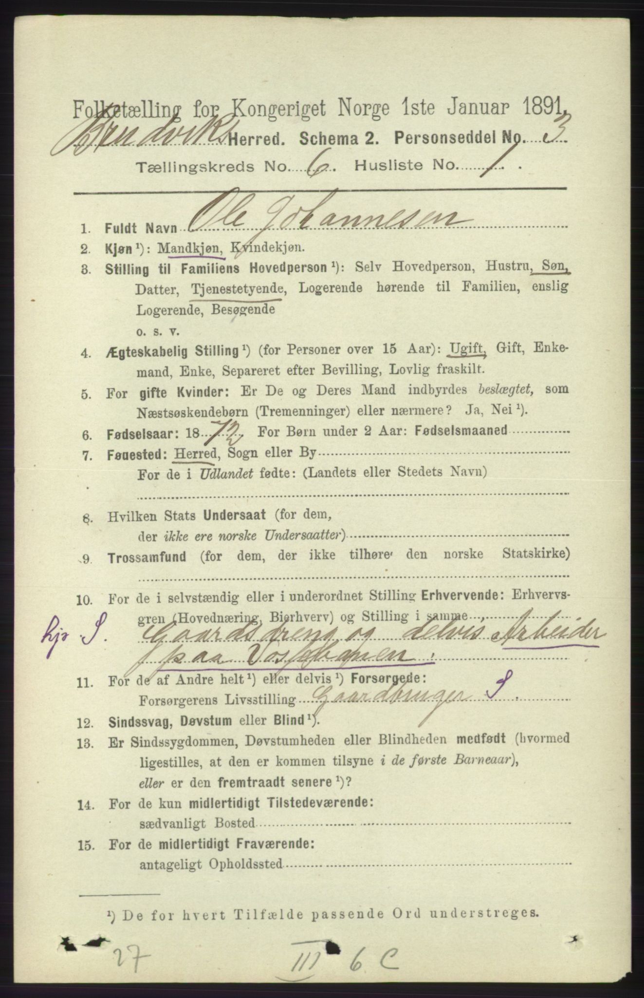 RA, 1891 census for 1251 Bruvik, 1891, p. 1766