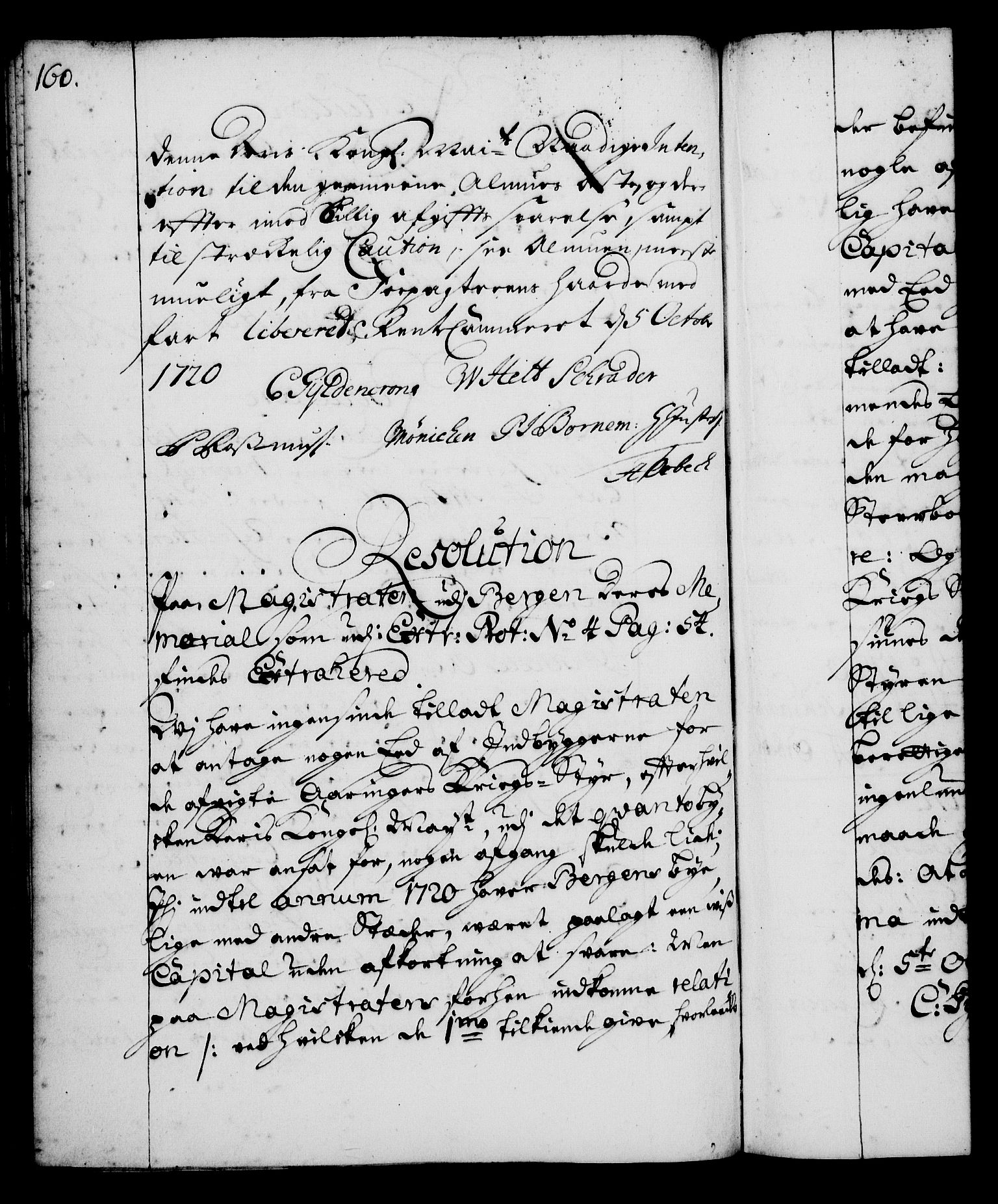 Rentekammeret, Kammerkanselliet, RA/EA-3111/G/Gg/Gga/L0001: Norsk ekspedisjonsprotokoll med register (merket RK 53.1), 1720-1723, p. 160