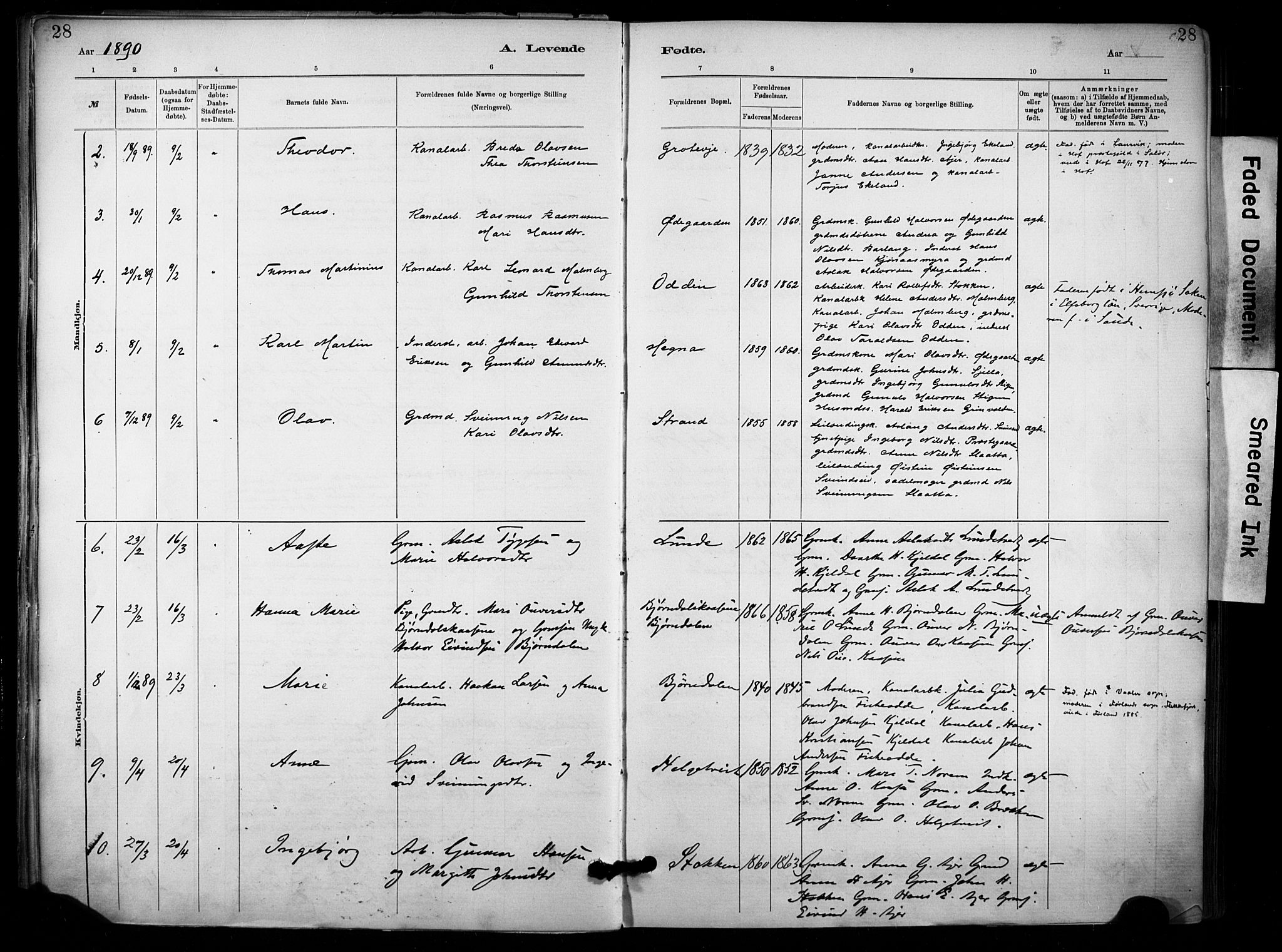 Lunde kirkebøker, SAKO/A-282/F/Fa/L0002: Parish register (official) no. I 2, 1884-1892, p. 28