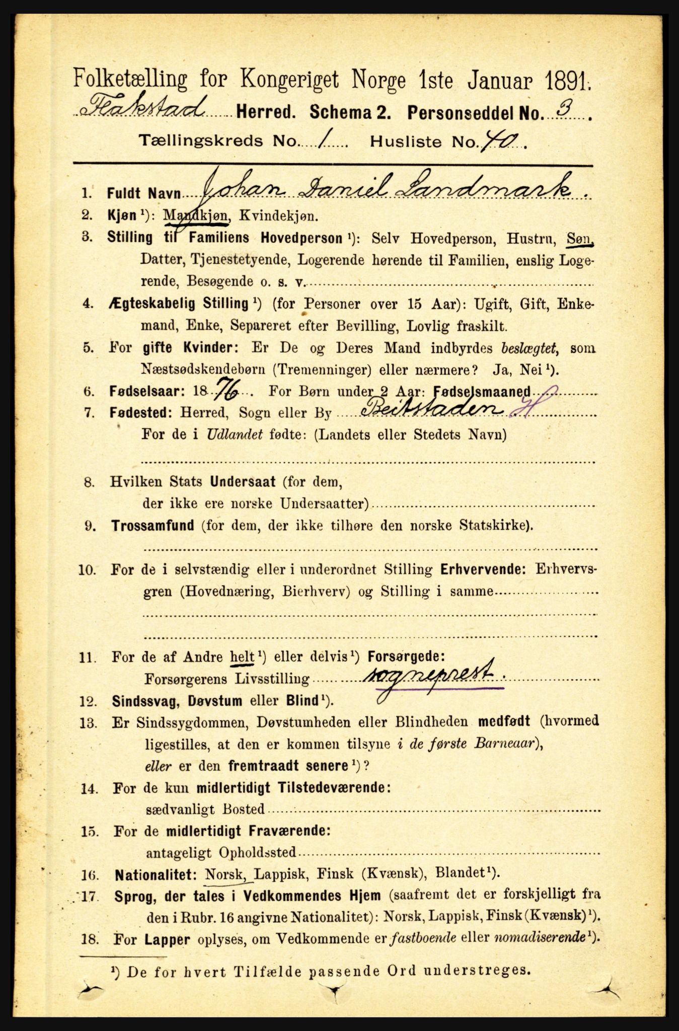 RA, 1891 census for 1859 Flakstad, 1891, p. 414