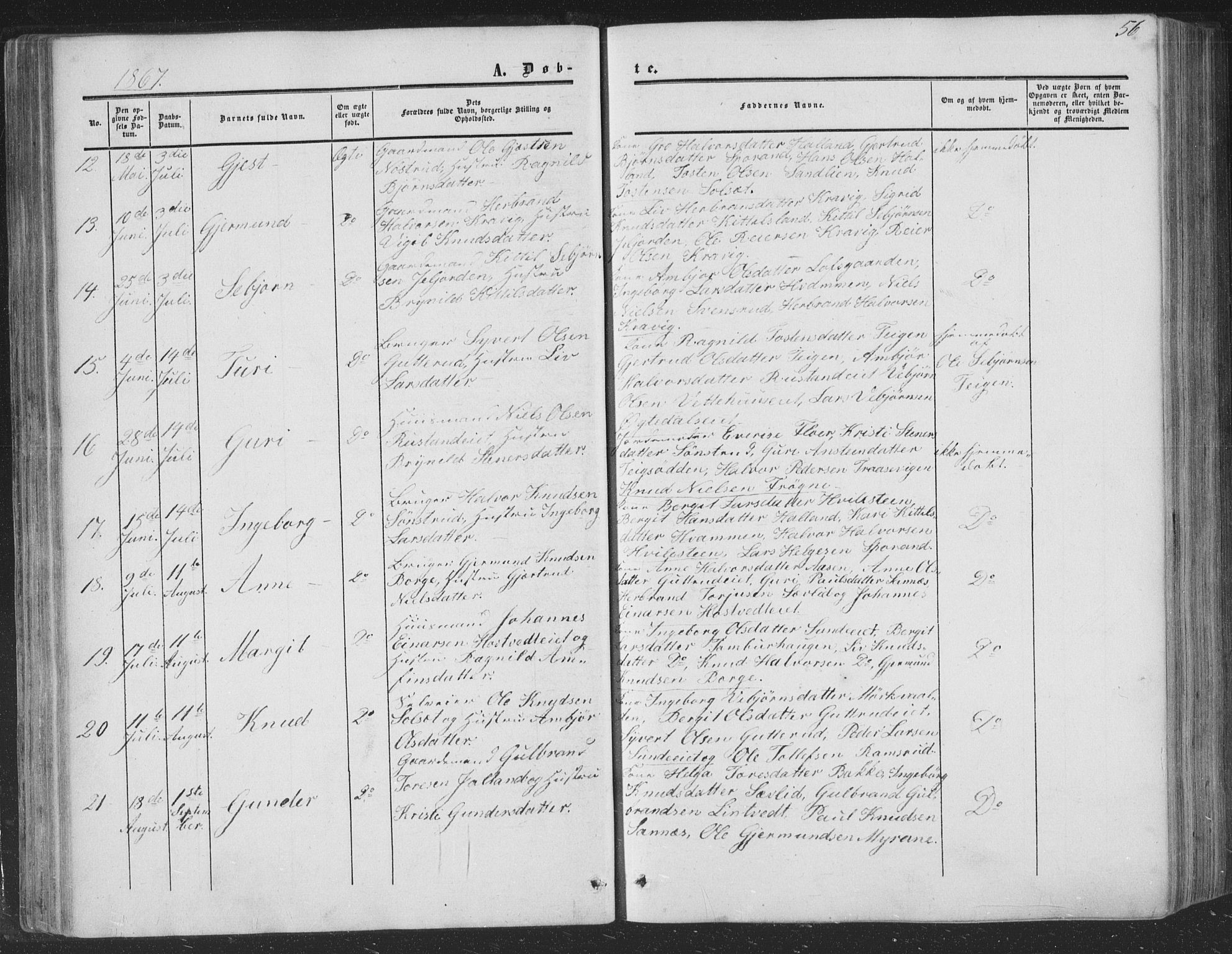 Nore kirkebøker, AV/SAKO-A-238/F/Fa/L0002: Parish register (official) no. I 2, 1856-1871, p. 56