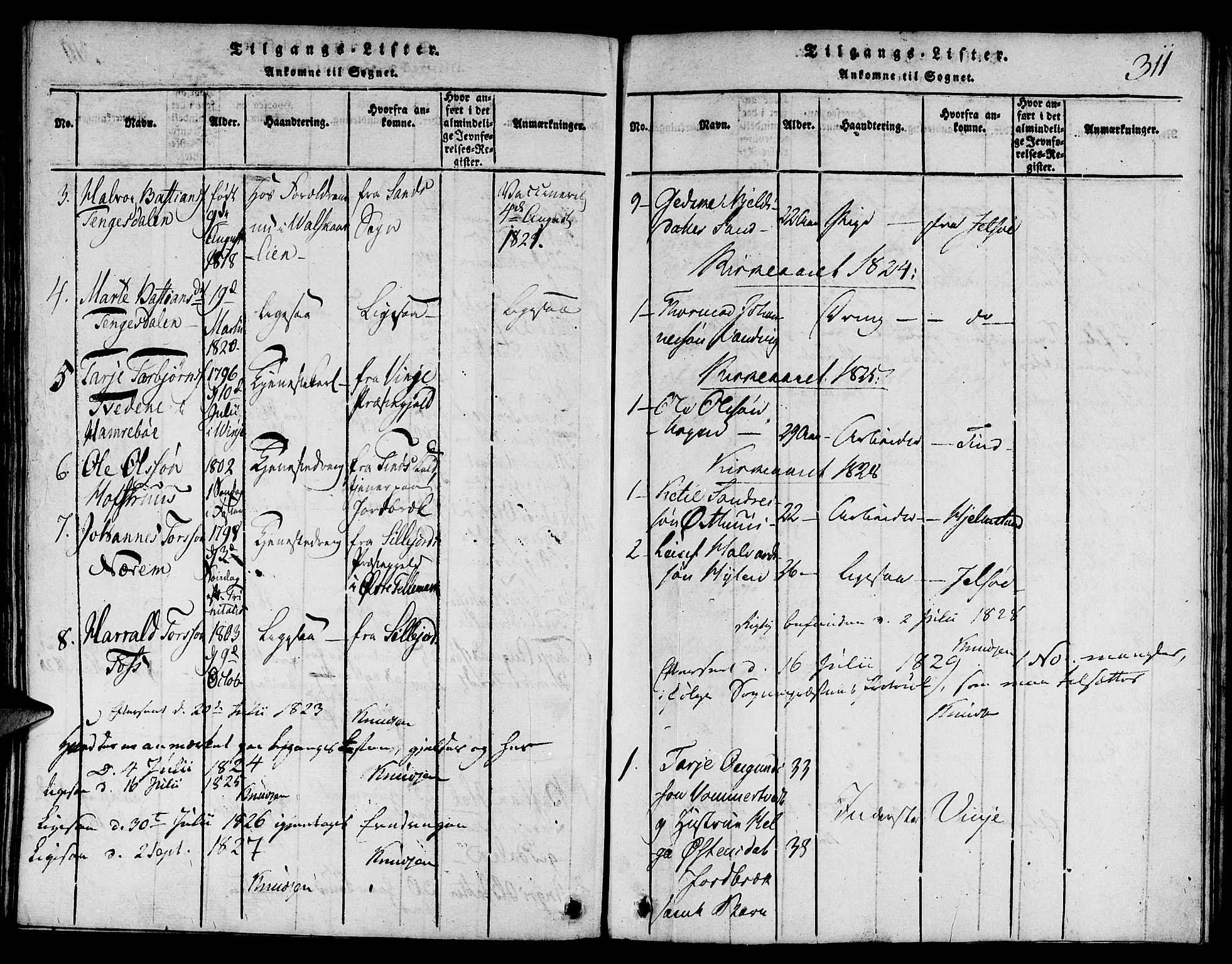 Suldal sokneprestkontor, AV/SAST-A-101845/01/V/L0001: Parish register (copy) no. B 1, 1816-1836, p. 311