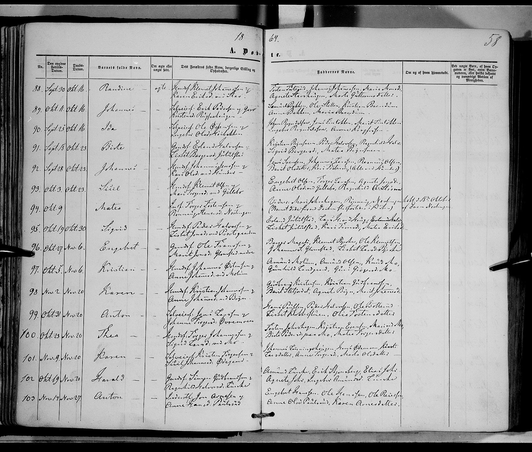 Øyer prestekontor, SAH/PREST-084/H/Ha/Haa/L0006: Parish register (official) no. 6, 1858-1874, p. 58