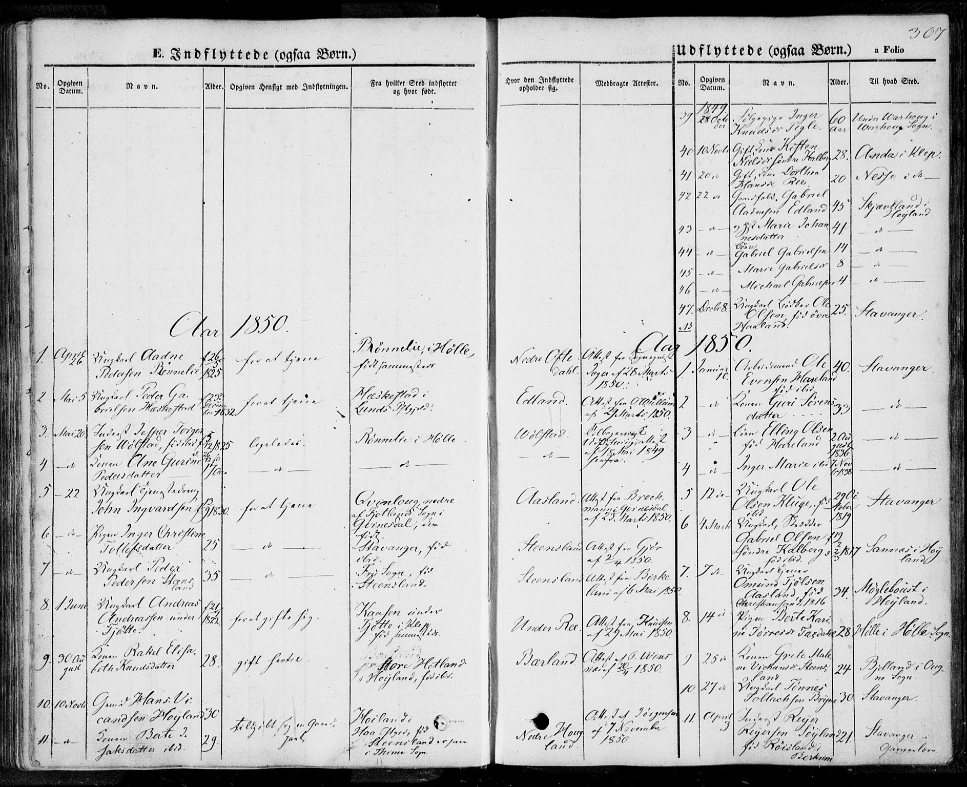 Lye sokneprestkontor, SAST/A-101794/001/30BA/L0006: Parish register (official) no. A 5.2, 1842-1855, p. 307