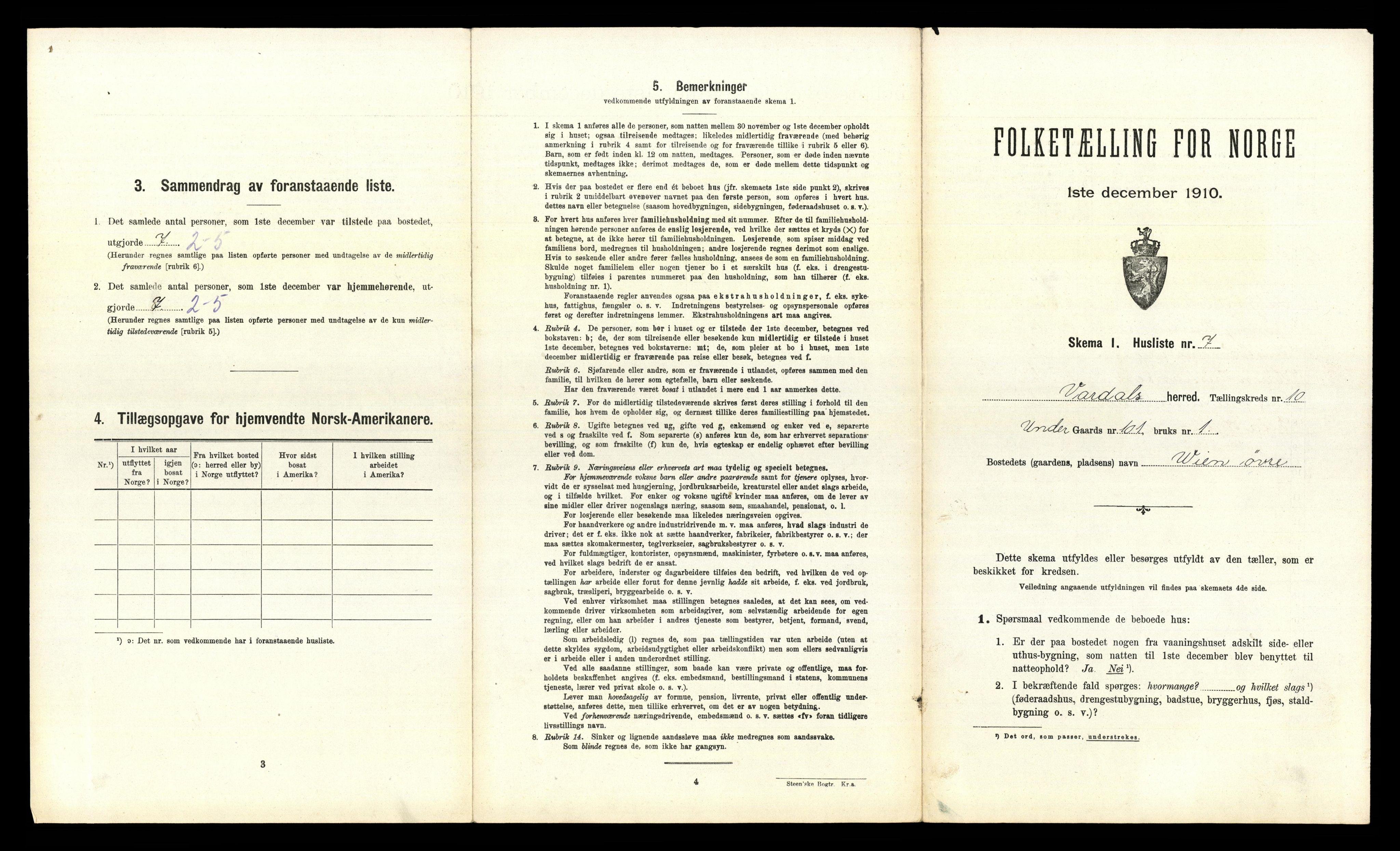 RA, 1910 census for Vardal, 1910, p. 1420
