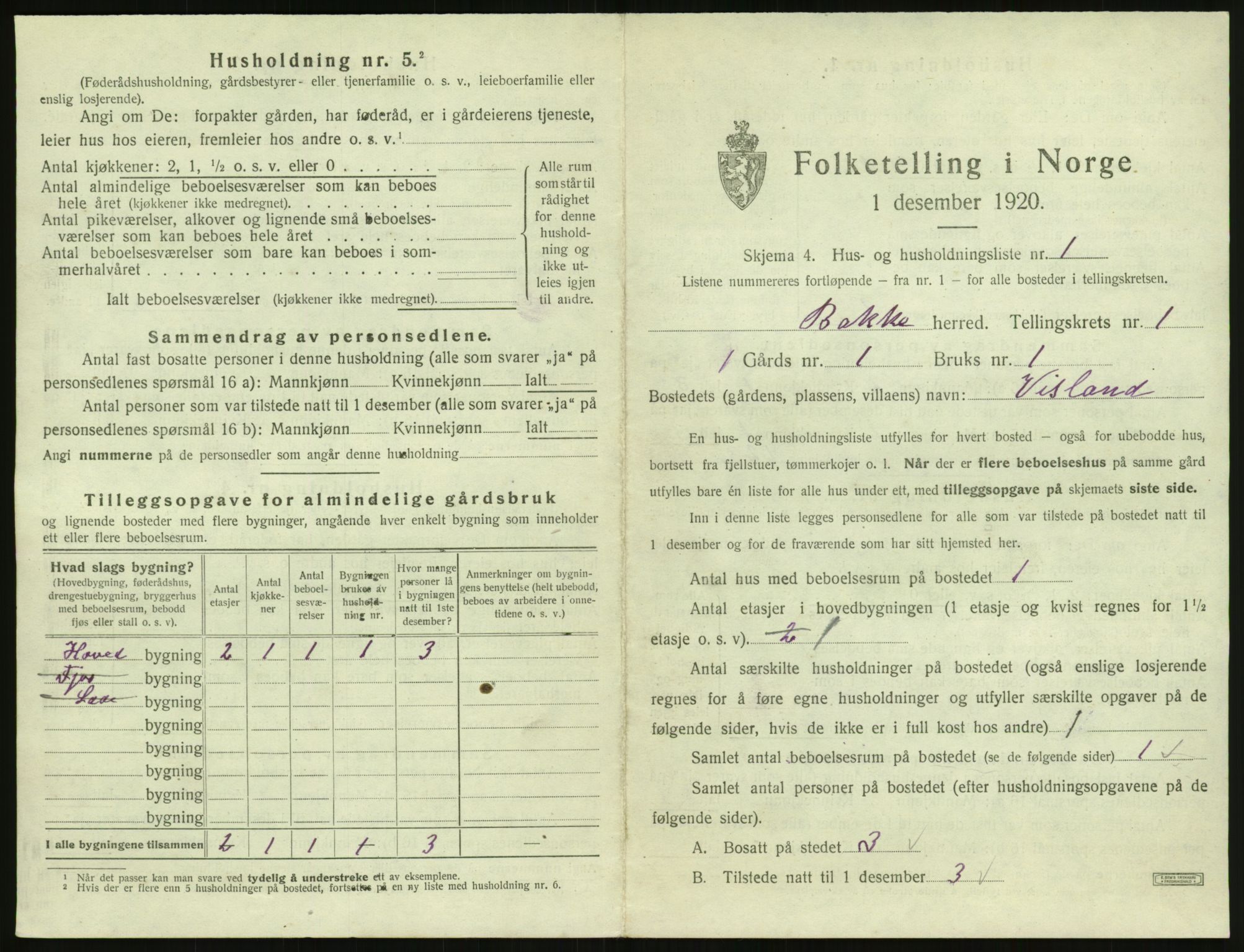 SAK, 1920 census for Bakke, 1920, p. 52