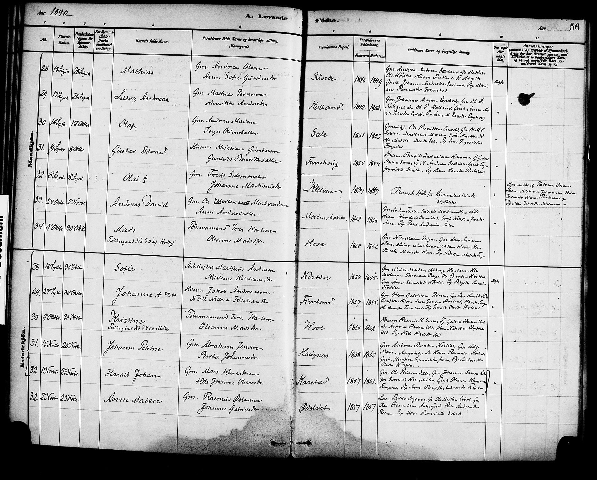 Førde sokneprestembete, SAB/A-79901/H/Haa/Haad/L0001: Parish register (official) no. D 1, 1881-1898, p. 56