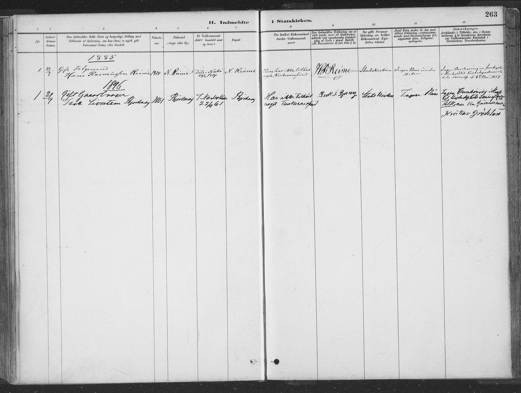 Hå sokneprestkontor, AV/SAST-A-101801/001/30BA/L0010: Parish register (official) no. A 9, 1879-1896, p. 263