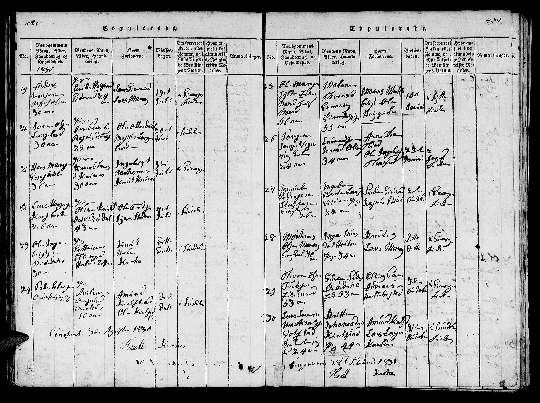 Ministerialprotokoller, klokkerbøker og fødselsregistre - Møre og Romsdal, SAT/A-1454/519/L0246: Parish register (official) no. 519A05, 1817-1834, p. 420-421