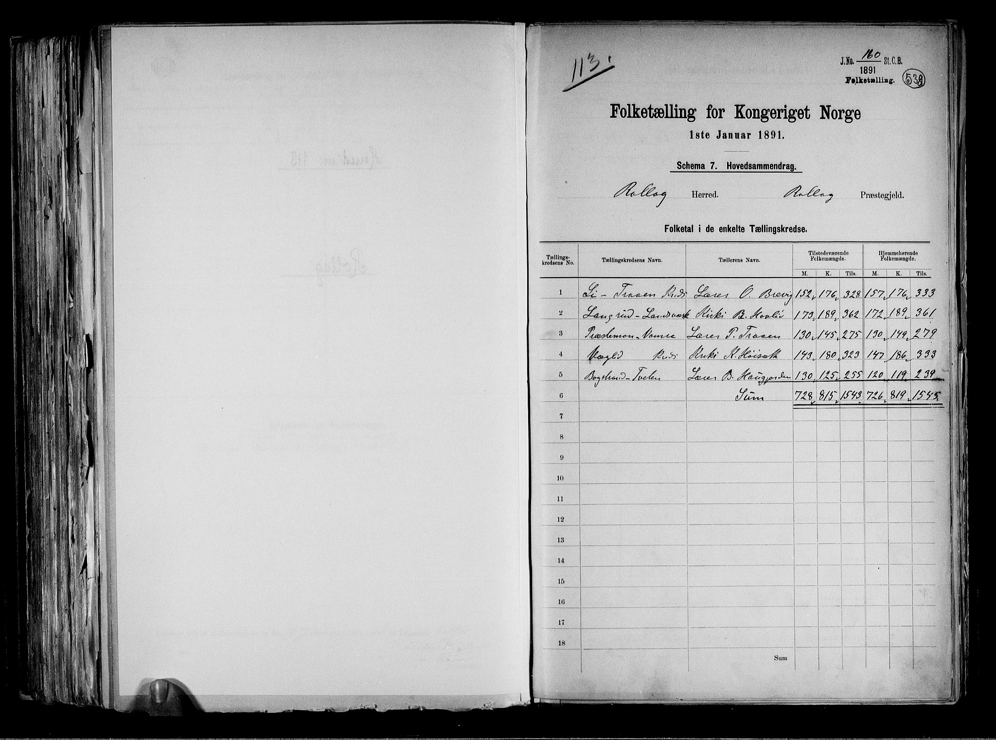 RA, 1891 census for 0632 Rollag, 1891, p. 2