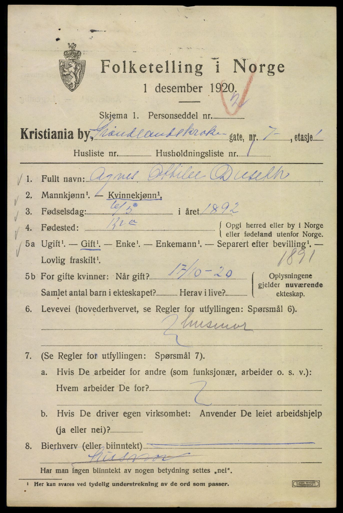 SAO, 1920 census for Kristiania, 1920, p. 255729