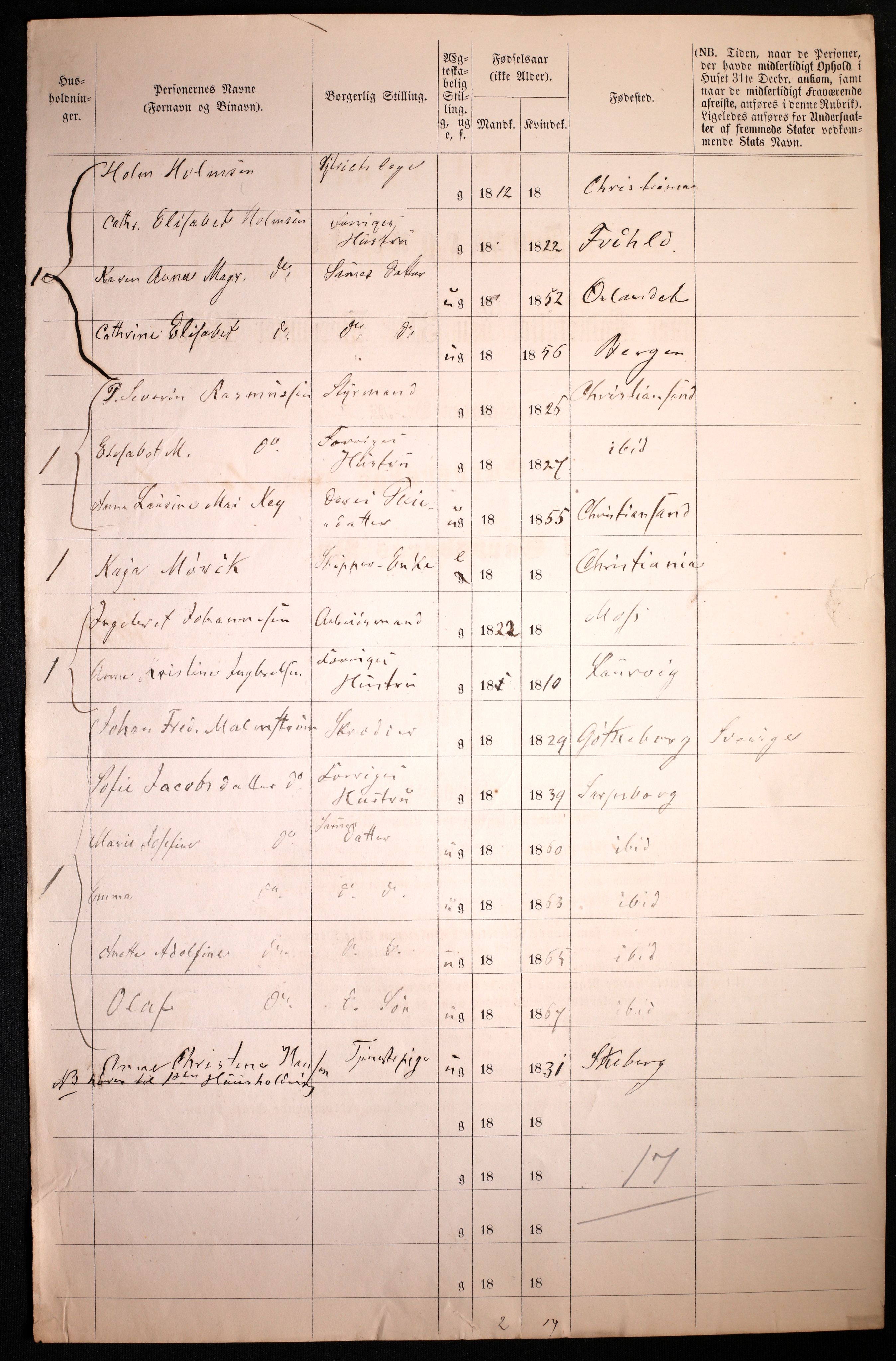 RA, 1870 census for 0102 Sarpsborg, 1870, p. 18