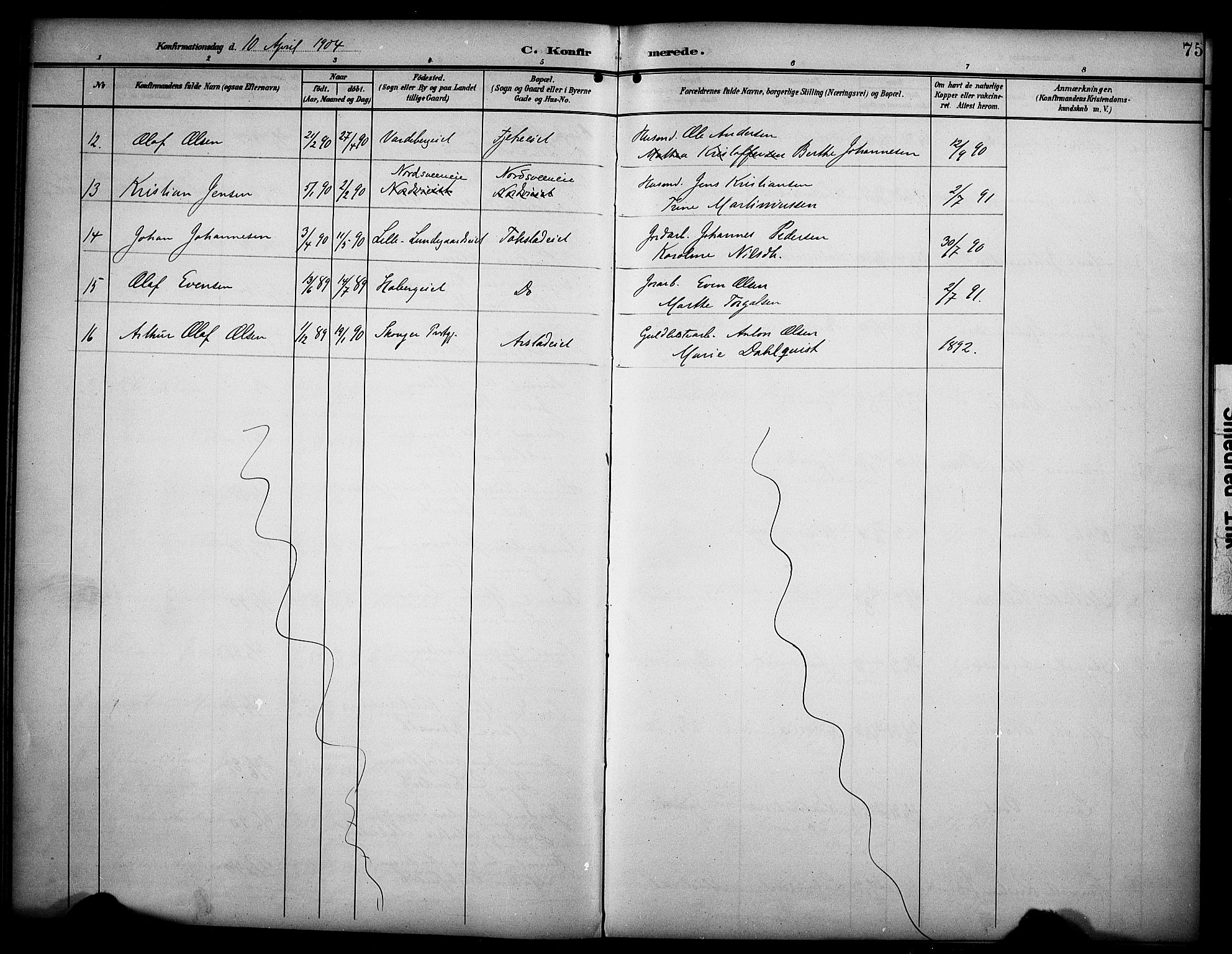 Stange prestekontor, AV/SAH-PREST-002/K/L0022: Parish register (official) no. 22, 1903-1914, p. 75