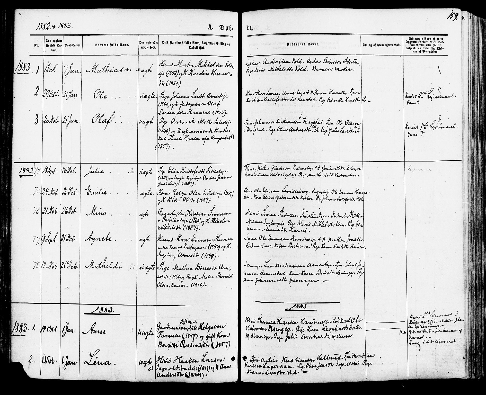 Vang prestekontor, Hedmark, AV/SAH-PREST-008/H/Ha/Haa/L0015: Parish register (official) no. 15, 1871-1885, p. 159