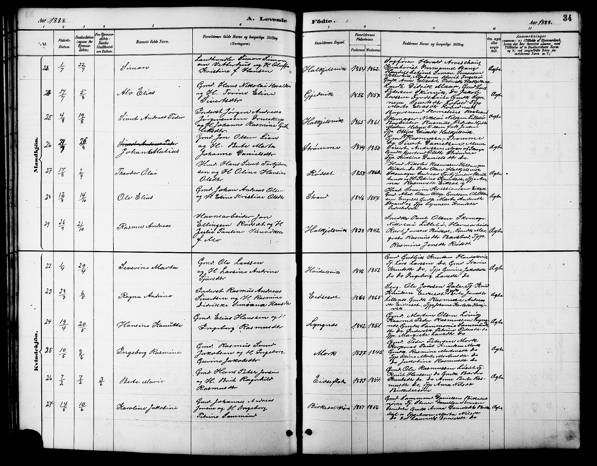 Ministerialprotokoller, klokkerbøker og fødselsregistre - Møre og Romsdal, AV/SAT-A-1454/511/L0158: Parish register (copy) no. 511C04, 1884-1903, p. 34