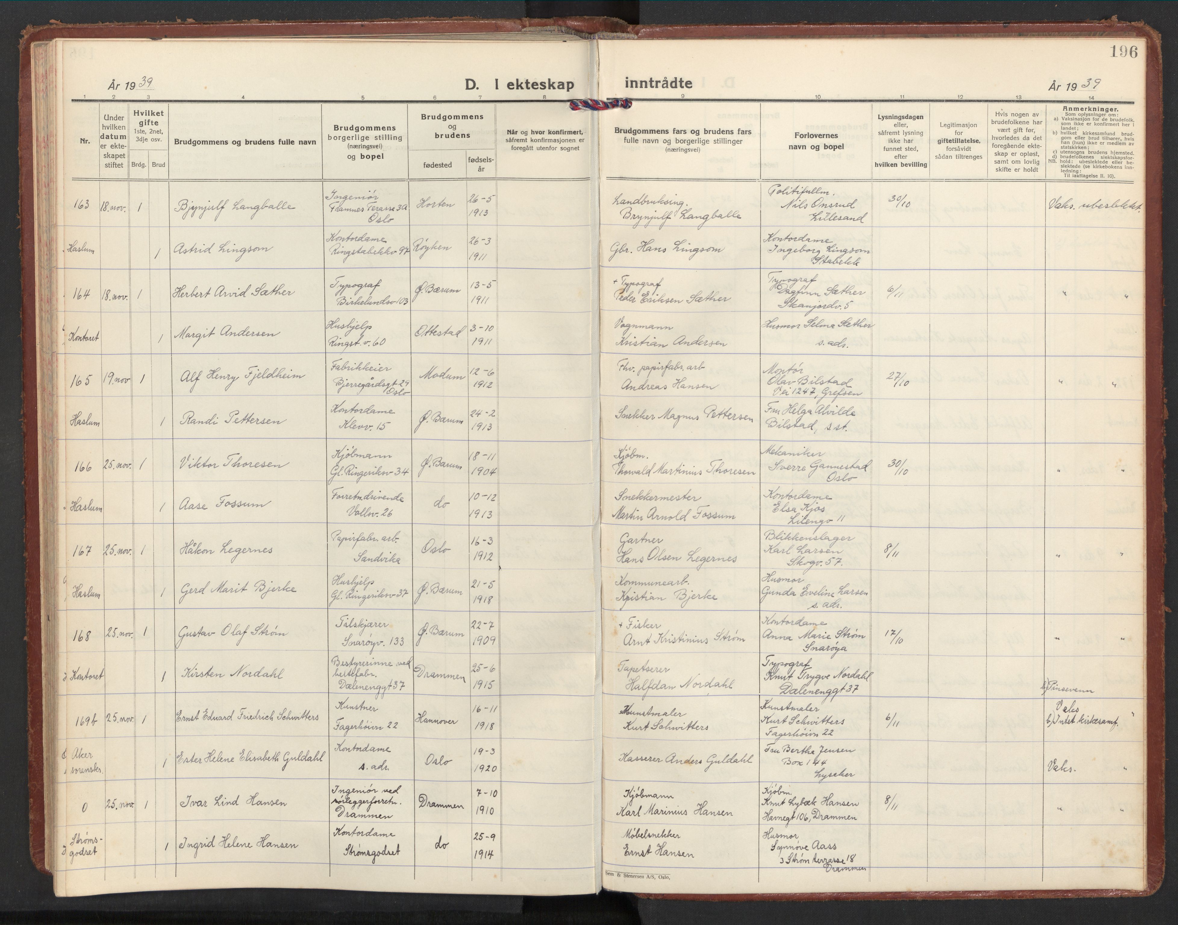 Østre Bærum prestekontor Kirkebøker, AV/SAO-A-10887/F/Fa/L0004: Parish register (official) no. 4, 1929-1940, p. 196