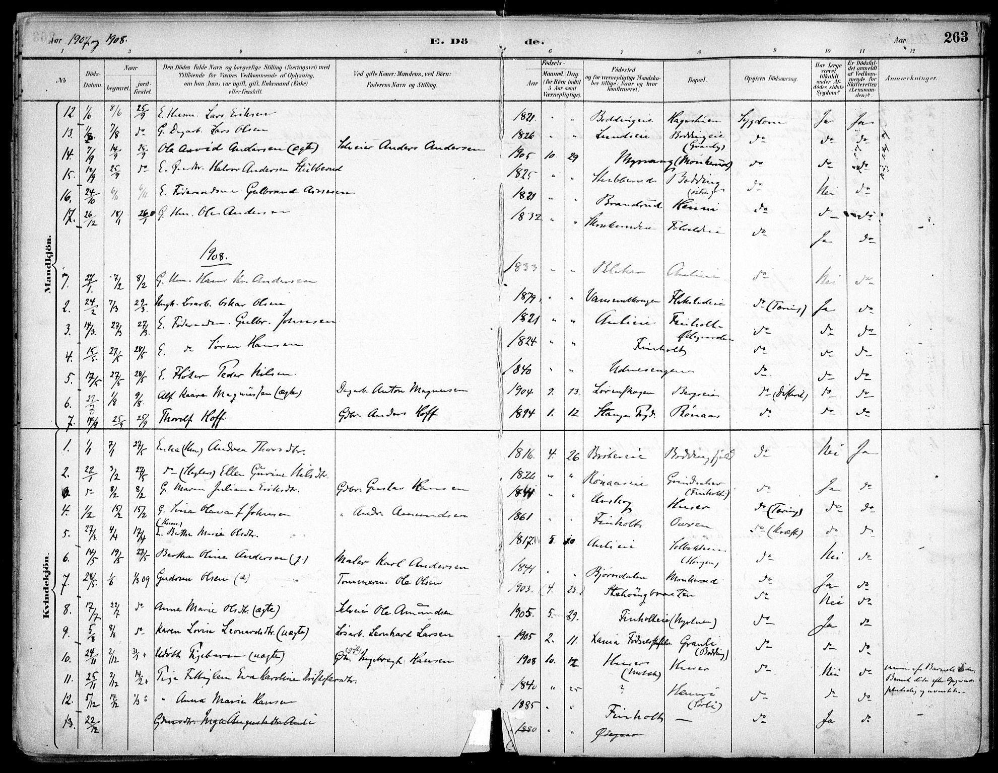 Nes prestekontor Kirkebøker, SAO/A-10410/F/Fc/L0002: Parish register (official) no. IIi 2, 1882-1916, p. 263
