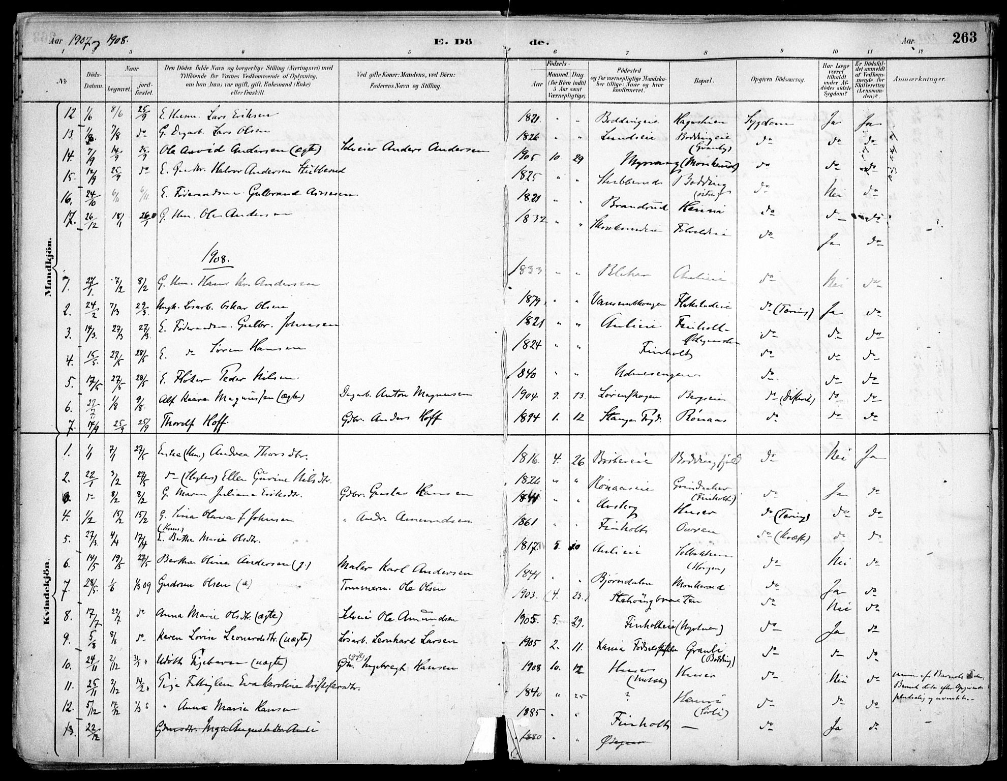 Nes prestekontor Kirkebøker, AV/SAO-A-10410/F/Fc/L0002: Parish register (official) no. IIi 2, 1882-1916, p. 263