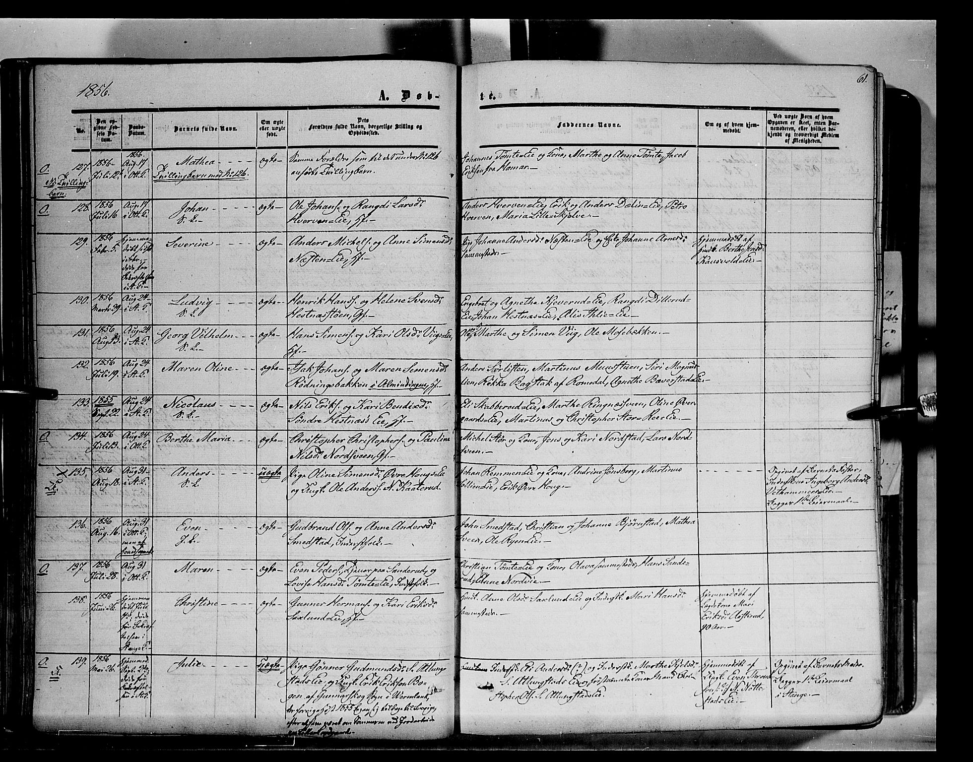 Stange prestekontor, AV/SAH-PREST-002/K/L0012: Parish register (official) no. 12, 1852-1862, p. 61