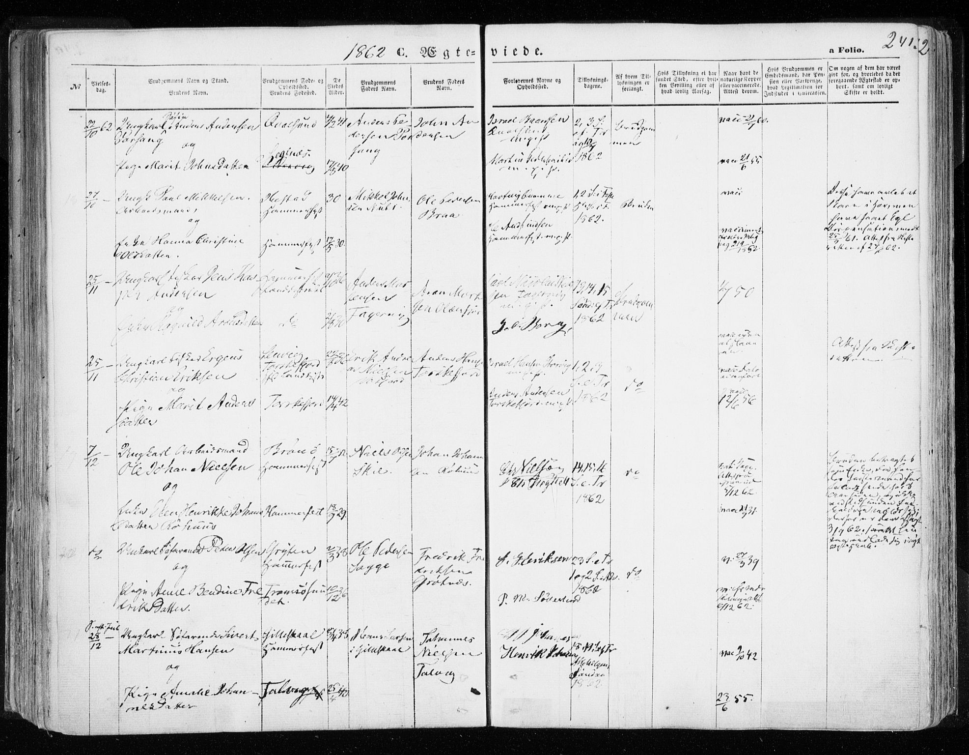 Hammerfest sokneprestkontor, AV/SATØ-S-1347/H/Ha/L0005.kirke: Parish register (official) no. 5, 1857-1869, p. 241