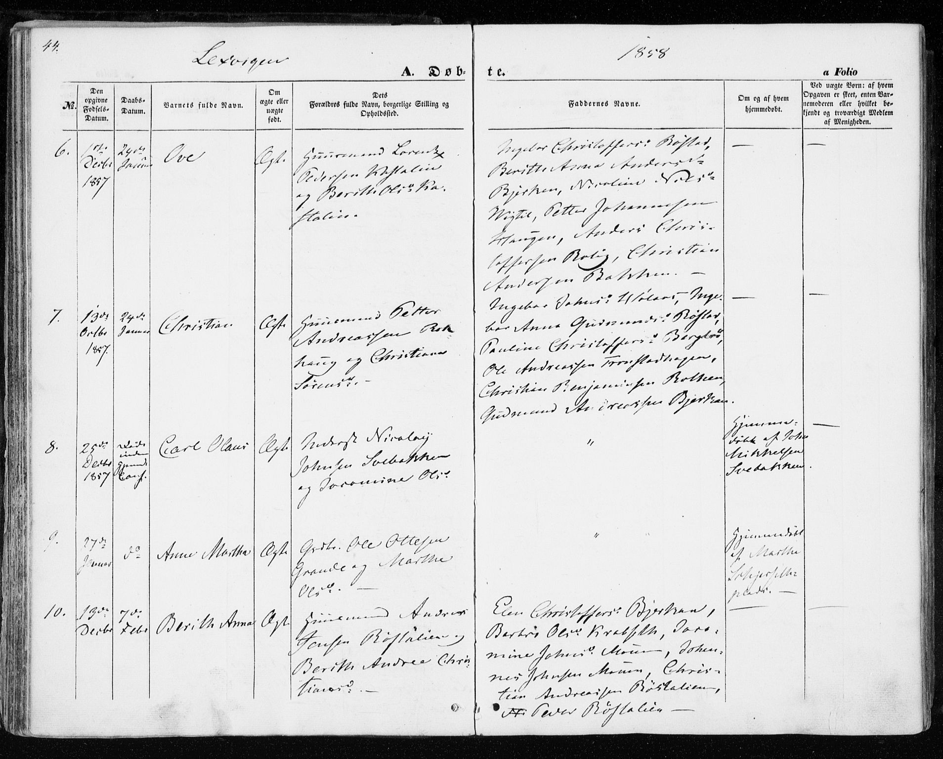 Ministerialprotokoller, klokkerbøker og fødselsregistre - Nord-Trøndelag, SAT/A-1458/701/L0008: Parish register (official) no. 701A08 /1, 1854-1863, p. 44