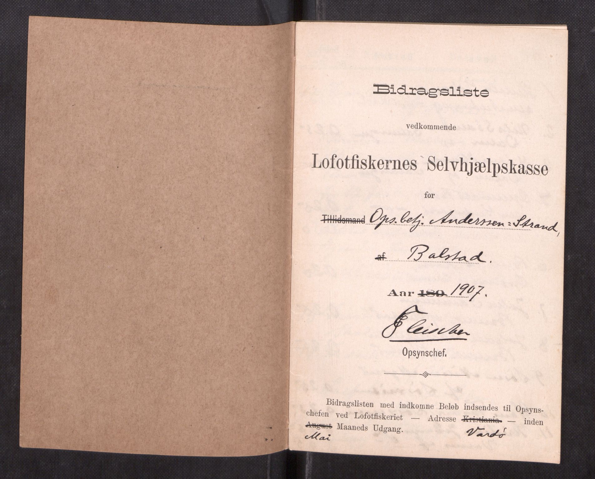 Oppsynssjefen ved Lofotfisket, AV/SAT-A-6224/D/L0173: Lofotfiskernes Selvhjelpskasse, 1885-1912, p. 489