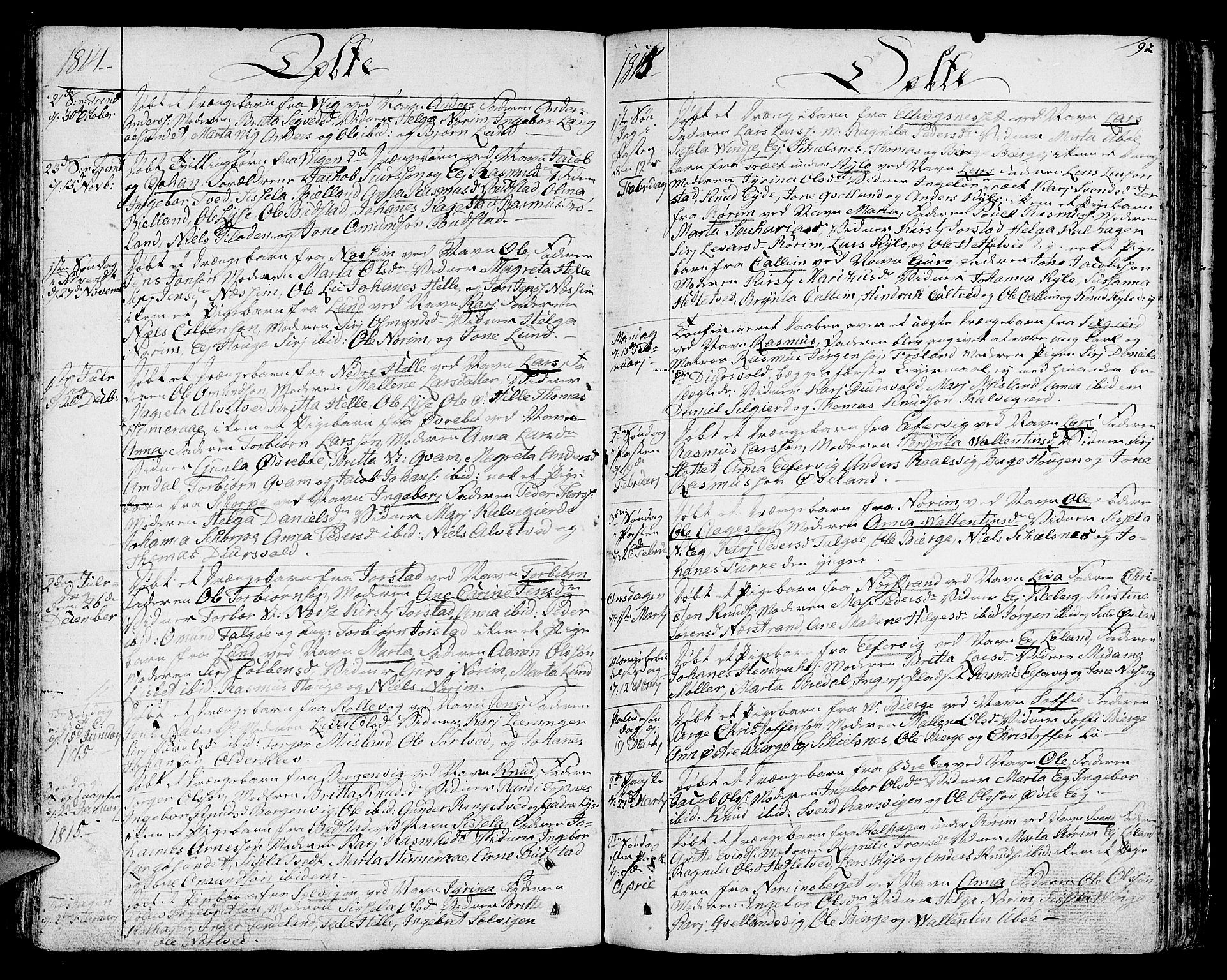 Nedstrand sokneprestkontor, SAST/A-101841/01/IV: Parish register (official) no. A 5, 1795-1816, p. 92