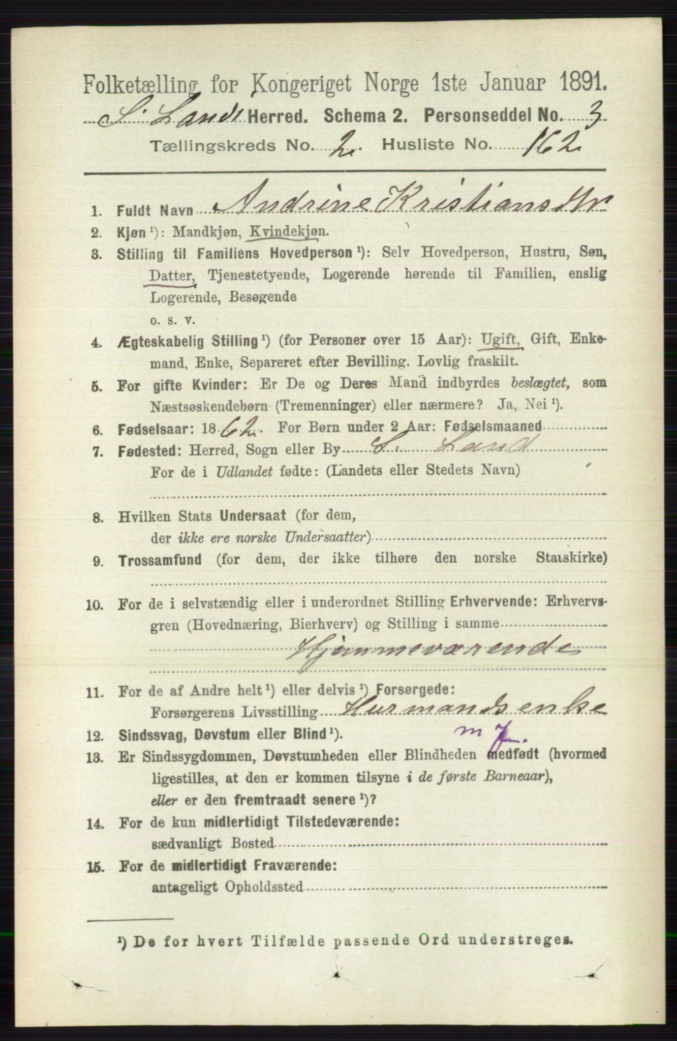 RA, 1891 census for 0536 Søndre Land, 1891, p. 2023