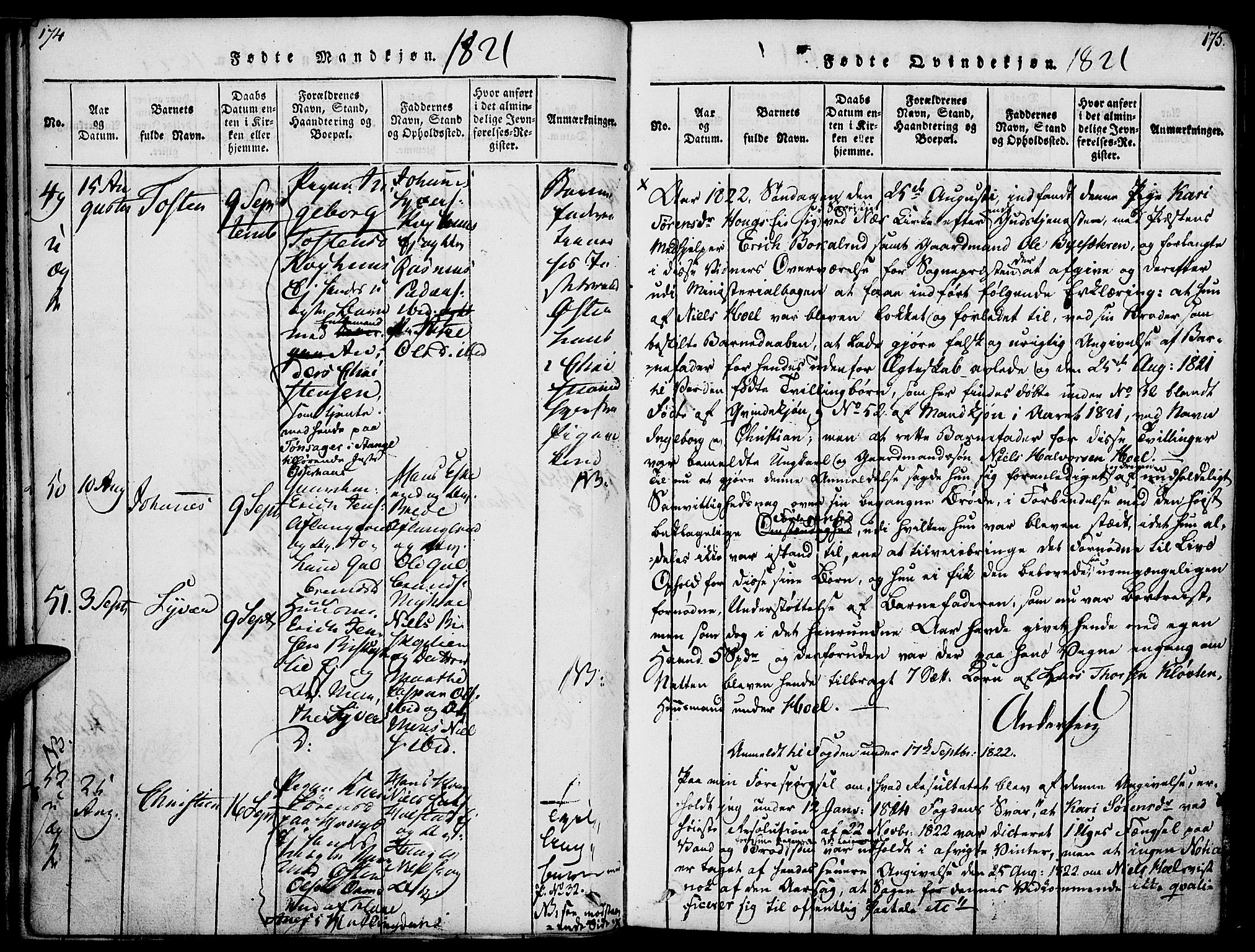 Nes prestekontor, Hedmark, SAH/PREST-020/K/Ka/L0002: Parish register (official) no. 2, 1813-1827, p. 174-175