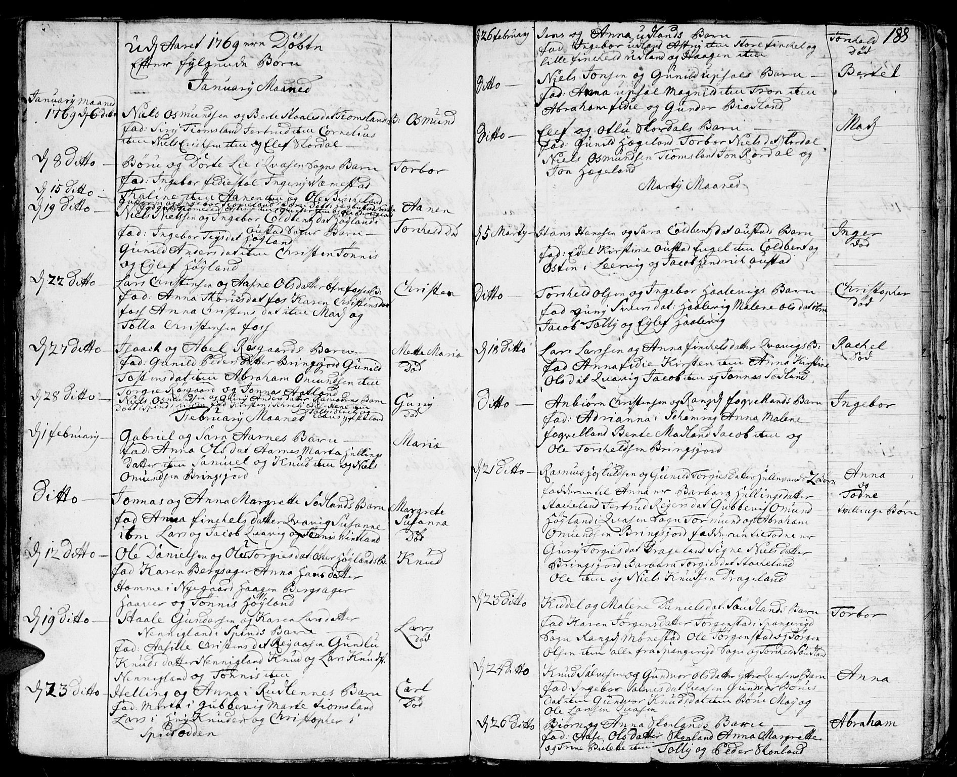 Lyngdal sokneprestkontor, SAK/1111-0029/F/Fa/Fac/L0001: Parish register (official) no. A 1, 1727-1779, p. 188