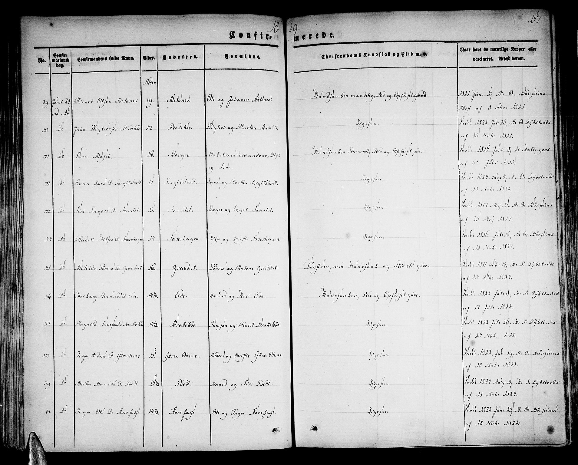 Strandebarm sokneprestembete, AV/SAB-A-78401/H/Haa: Parish register (official) no. A 6, 1826-1843, p. 157