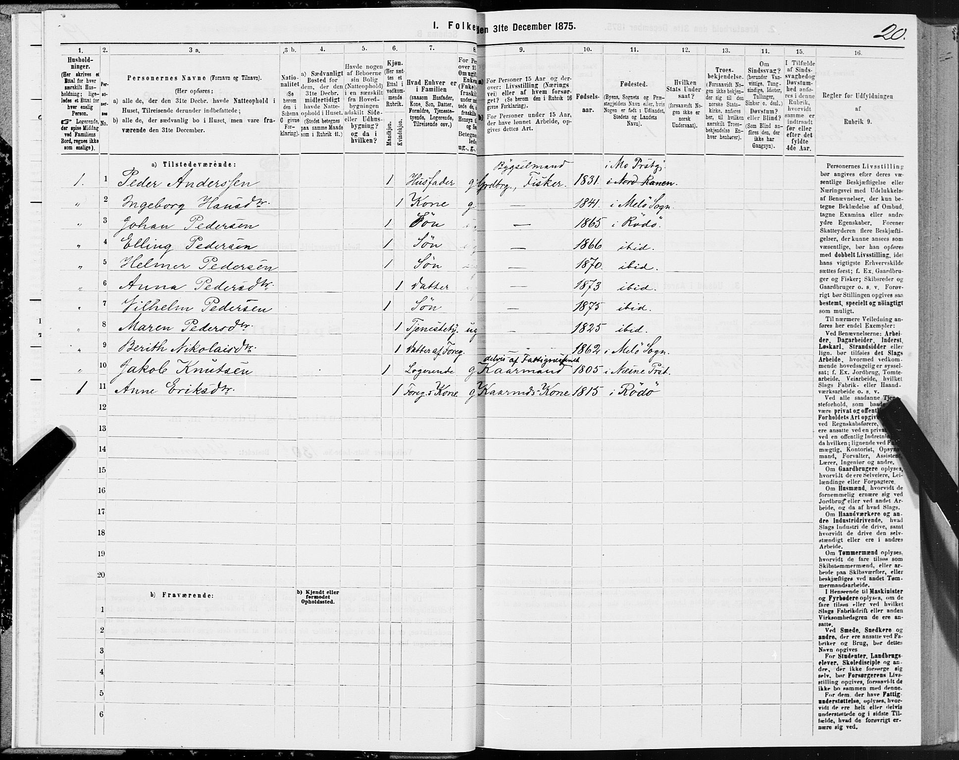 SAT, 1875 census for 1836P Rødøy, 1875, p. 2020