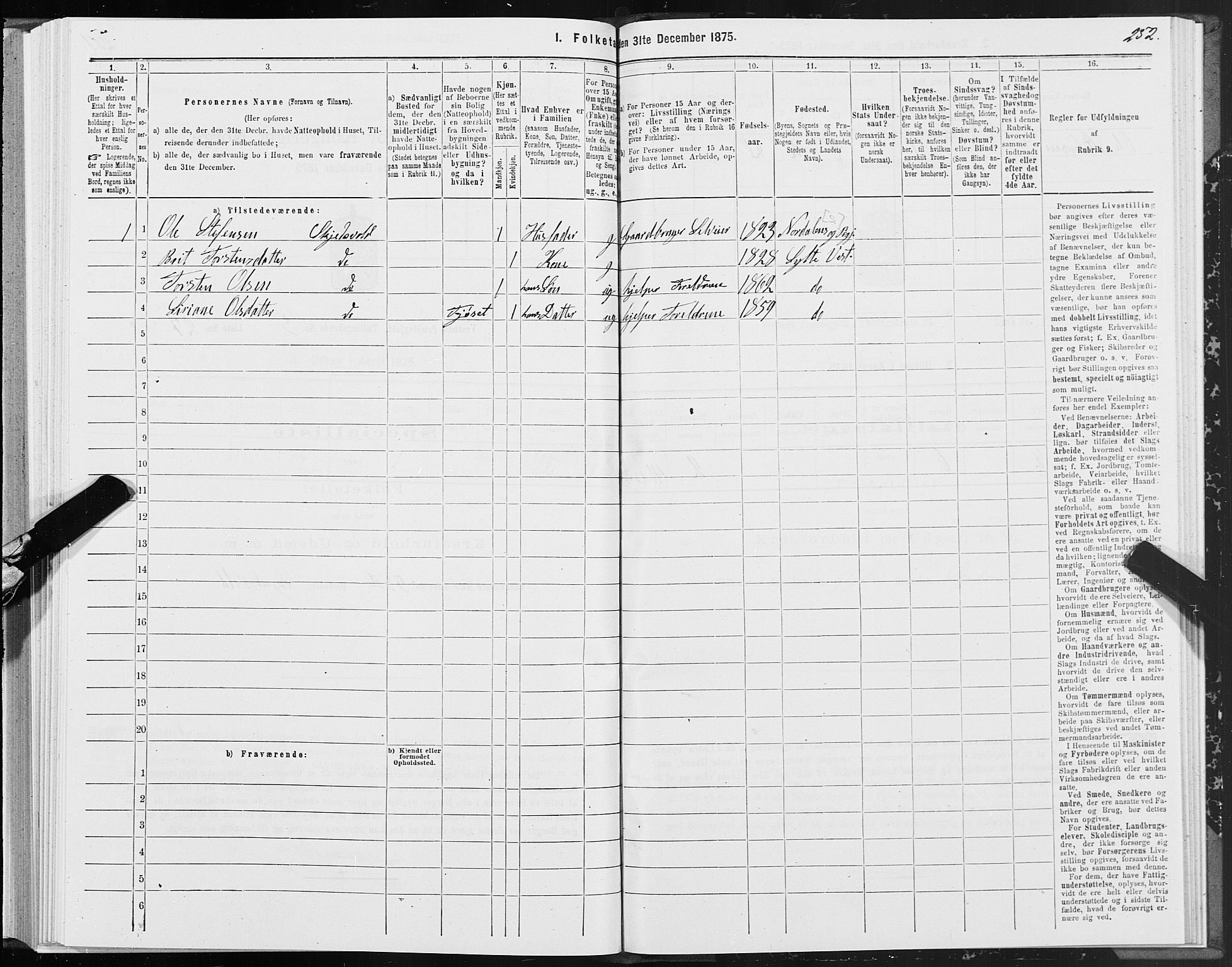 SAT, 1875 census for 1535P Vestnes, 1875, p. 1252