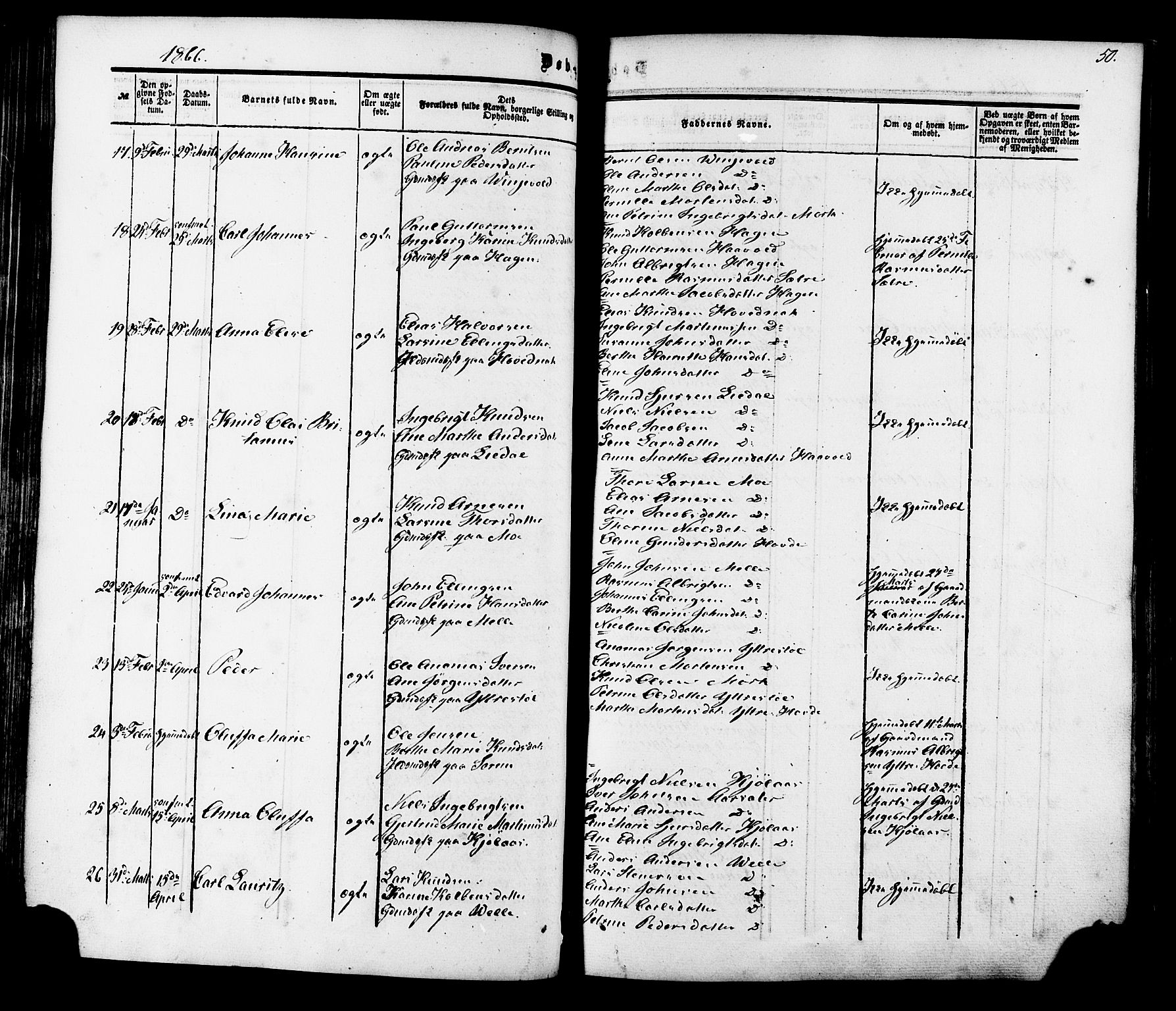 Ministerialprotokoller, klokkerbøker og fødselsregistre - Møre og Romsdal, AV/SAT-A-1454/513/L0175: Parish register (official) no. 513A02, 1856-1877, p. 50