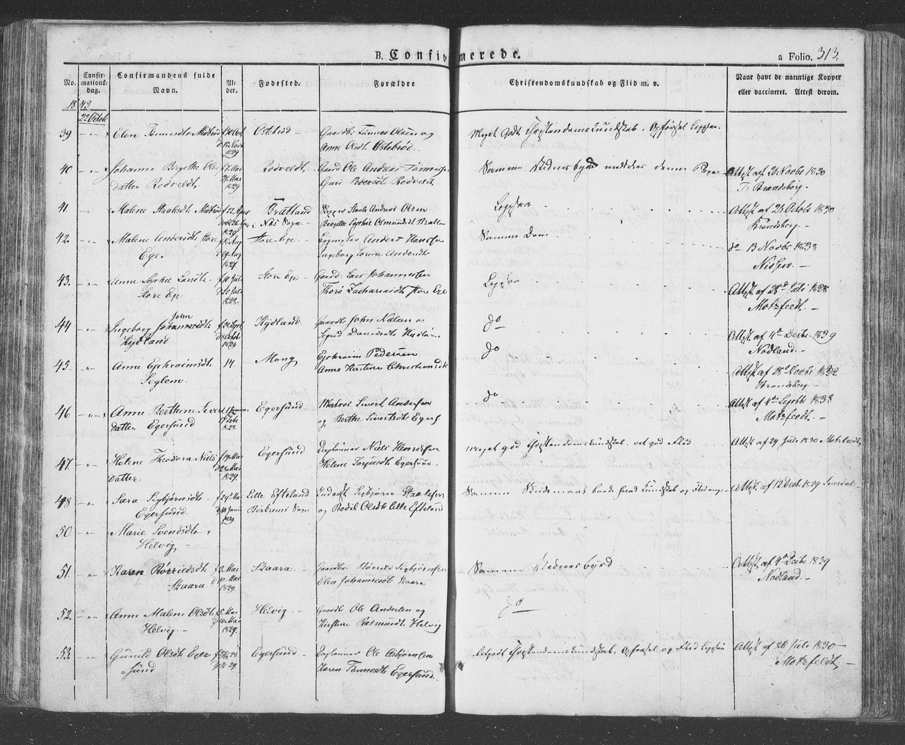 Eigersund sokneprestkontor, AV/SAST-A-101807/S08/L0009: Parish register (official) no. A 9, 1827-1850, p. 313