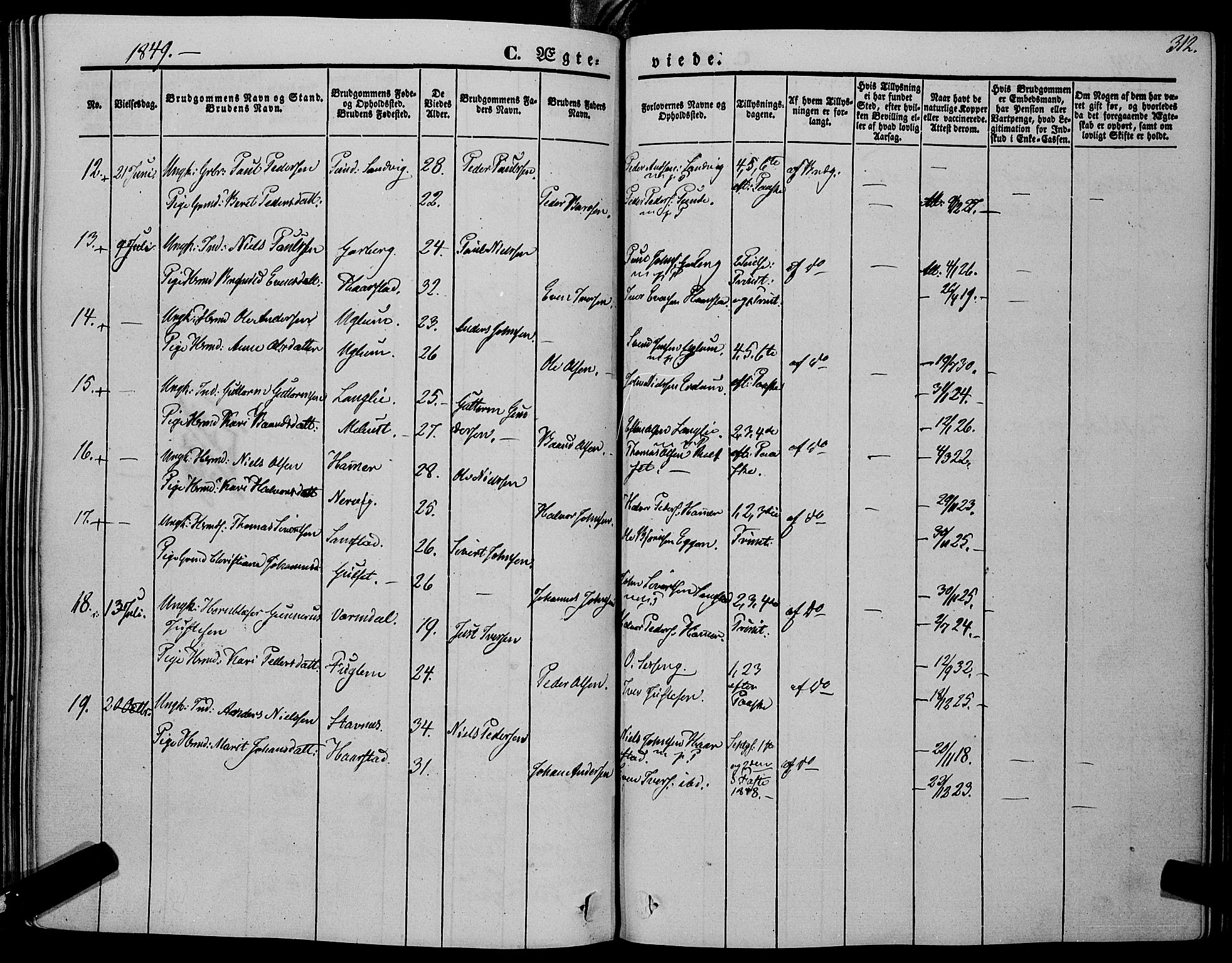 Ministerialprotokoller, klokkerbøker og fødselsregistre - Sør-Trøndelag, AV/SAT-A-1456/695/L1145: Parish register (official) no. 695A06 /1, 1843-1859, p. 312