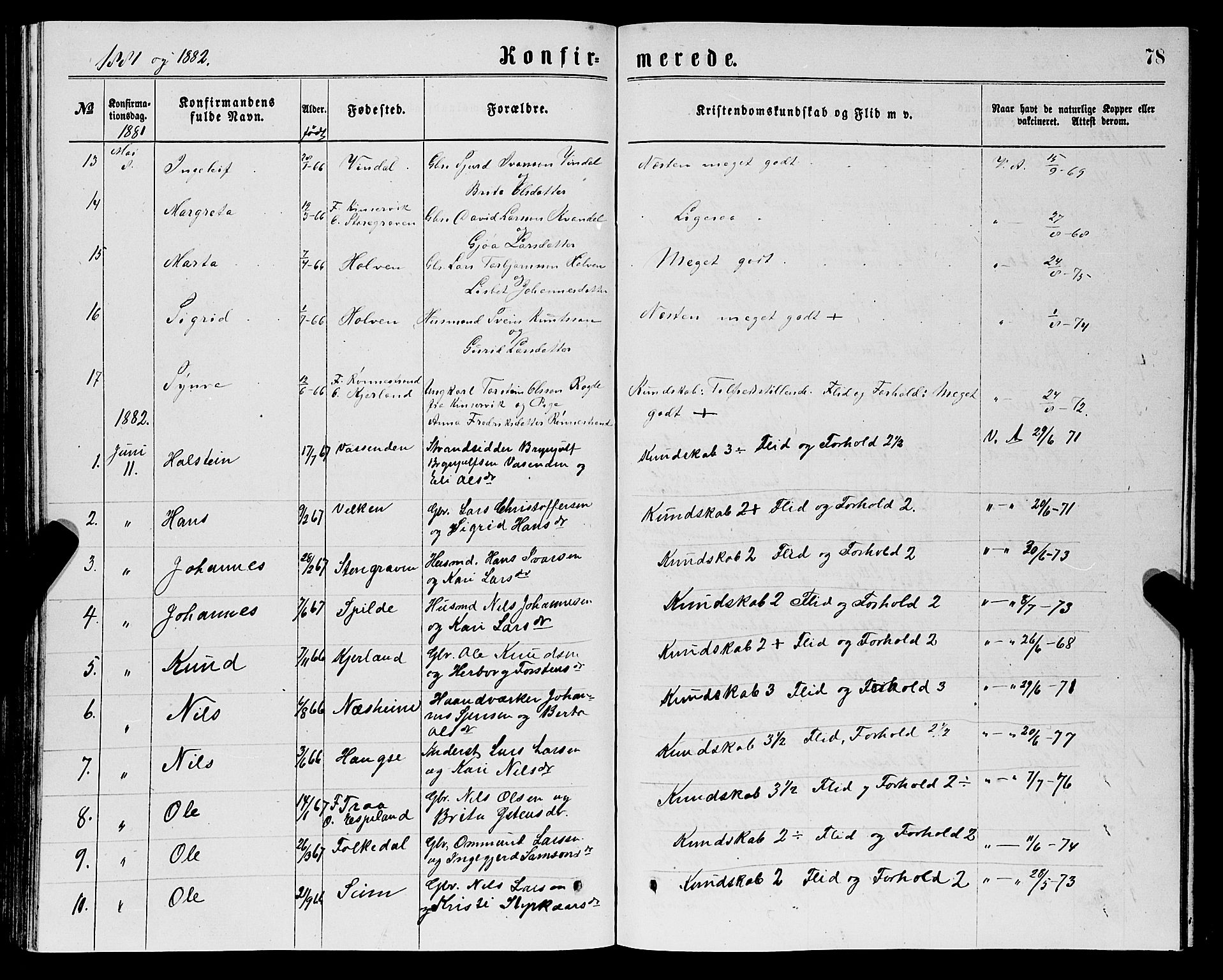 Ulvik sokneprestembete, SAB/A-78801/H/Hab: Parish register (copy) no. B 2, 1869-1883, p. 78