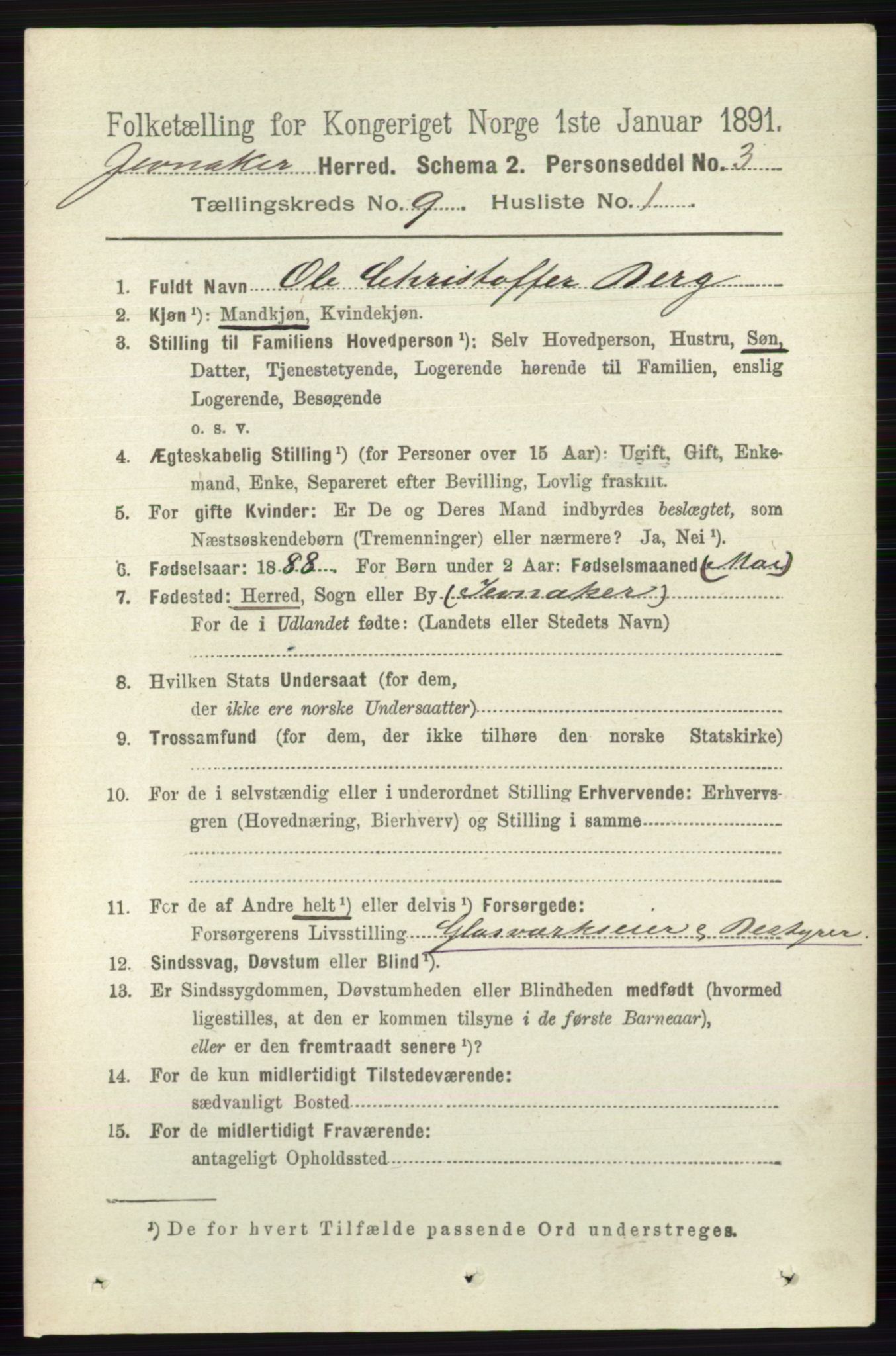 RA, 1891 census for 0532 Jevnaker, 1891, p. 4899