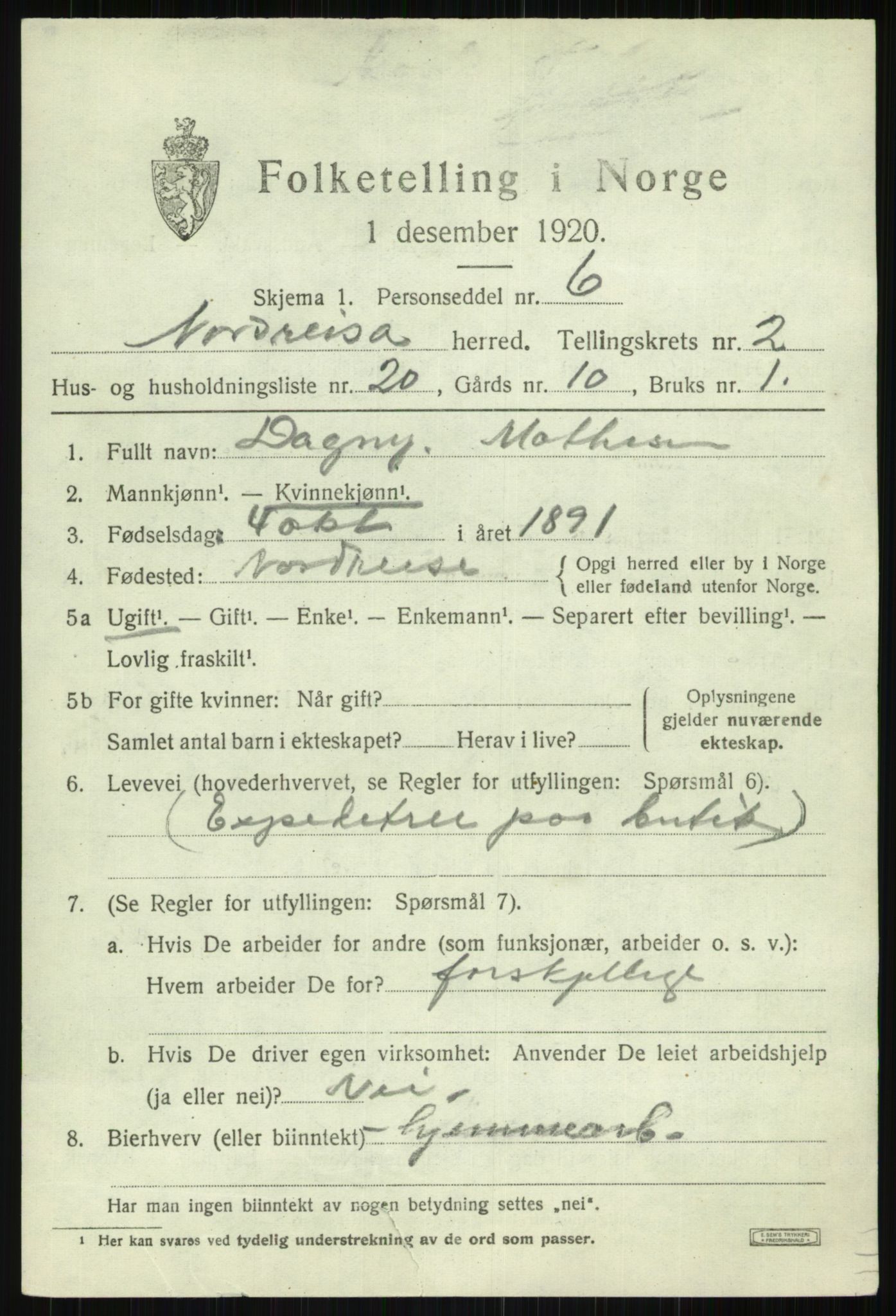 SATØ, 1920 census for Nordreisa, 1920, p. 1245