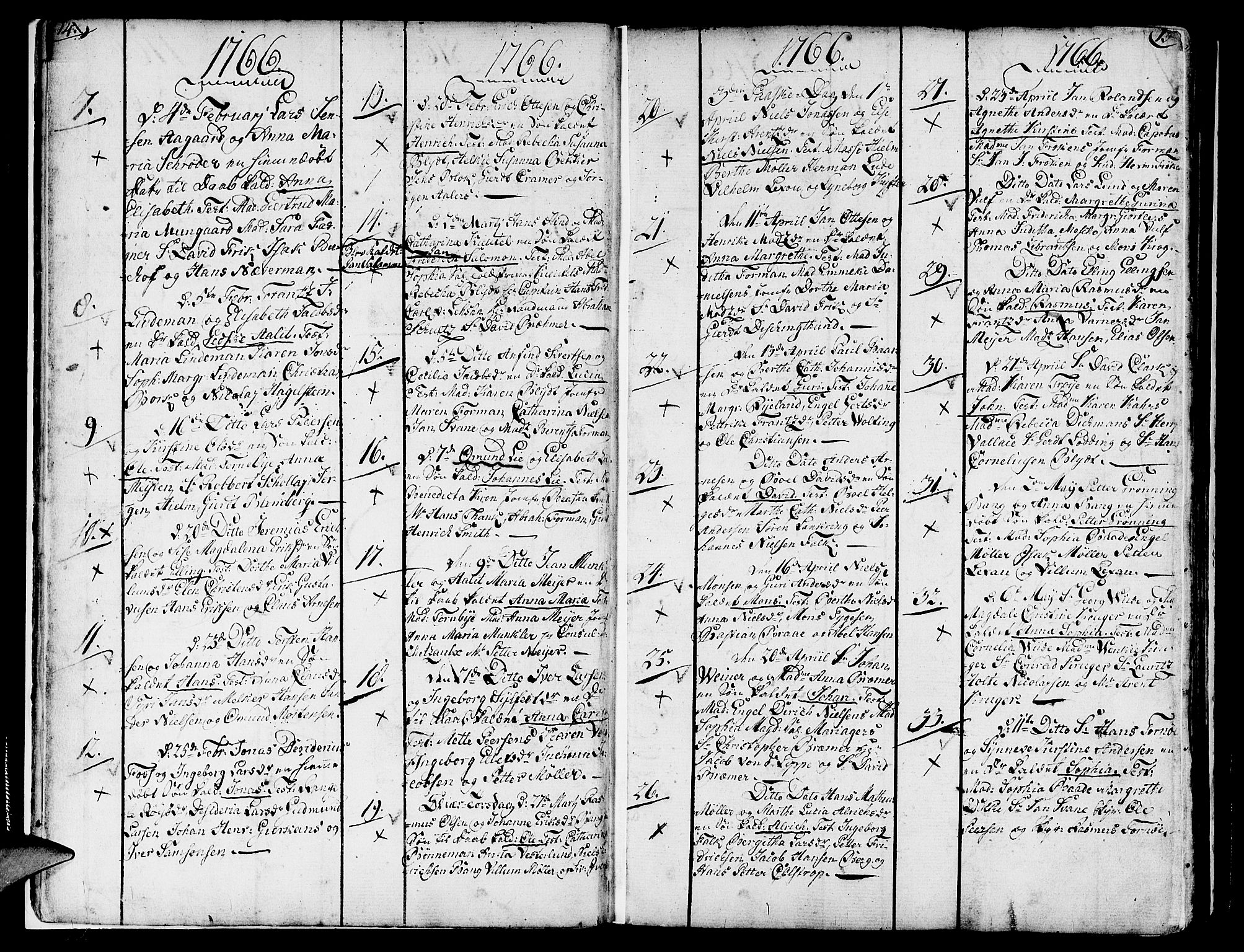 Nykirken Sokneprestembete, AV/SAB-A-77101/H/Haa/L0004: Parish register (official) no. A 4, 1765-1775, p. 14-15