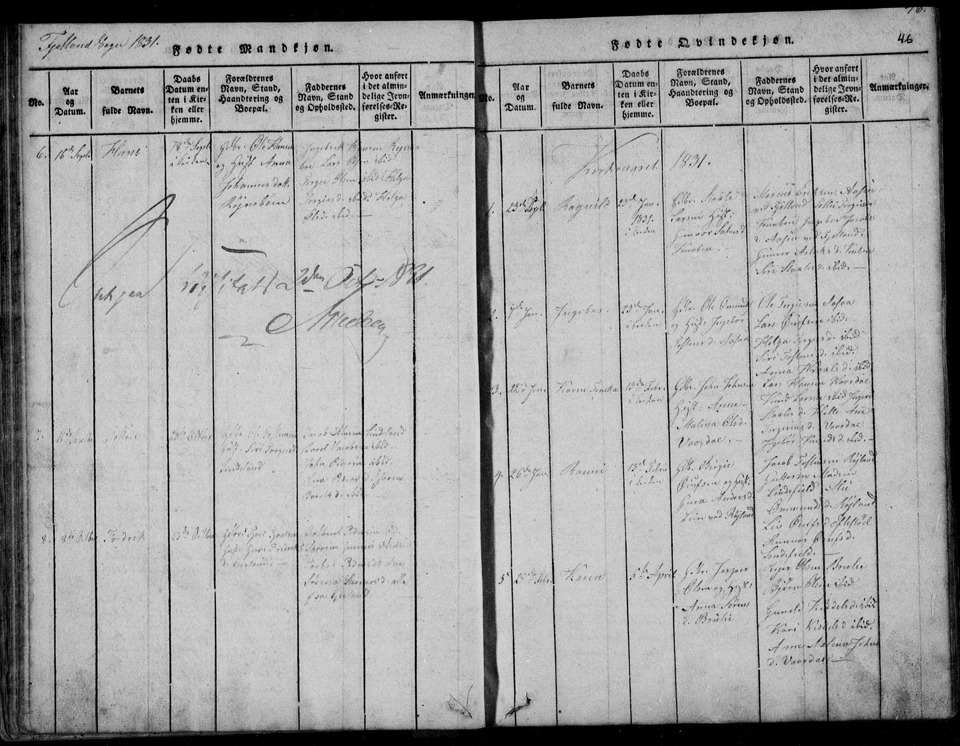 Fjotland sokneprestkontor, AV/SAK-1111-0010/F/Fb/L0001: Parish register (copy) no. B 1, 1816-1849, p. 45