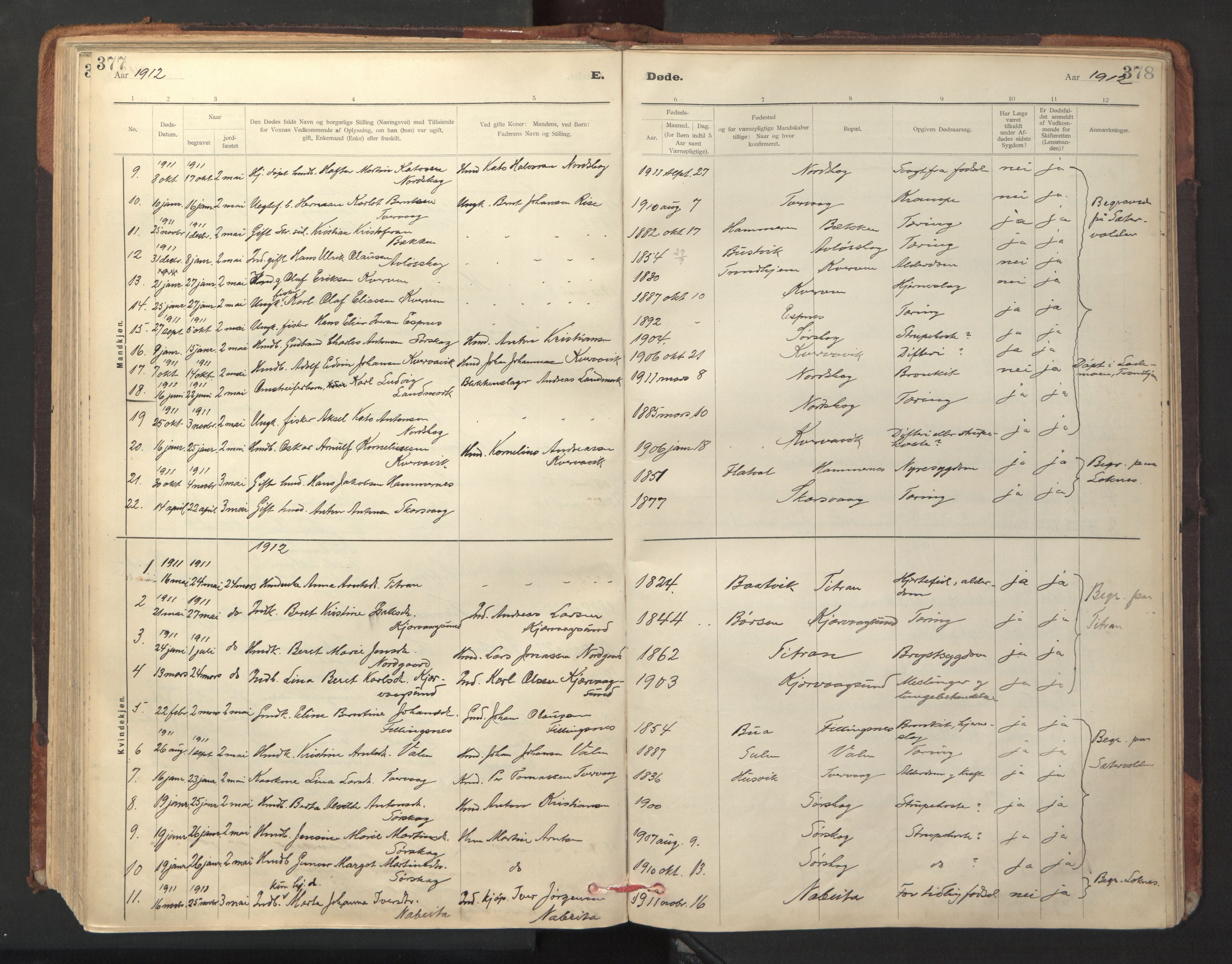 Ministerialprotokoller, klokkerbøker og fødselsregistre - Sør-Trøndelag, SAT/A-1456/641/L0596: Parish register (official) no. 641A02, 1898-1915, p. 377-378