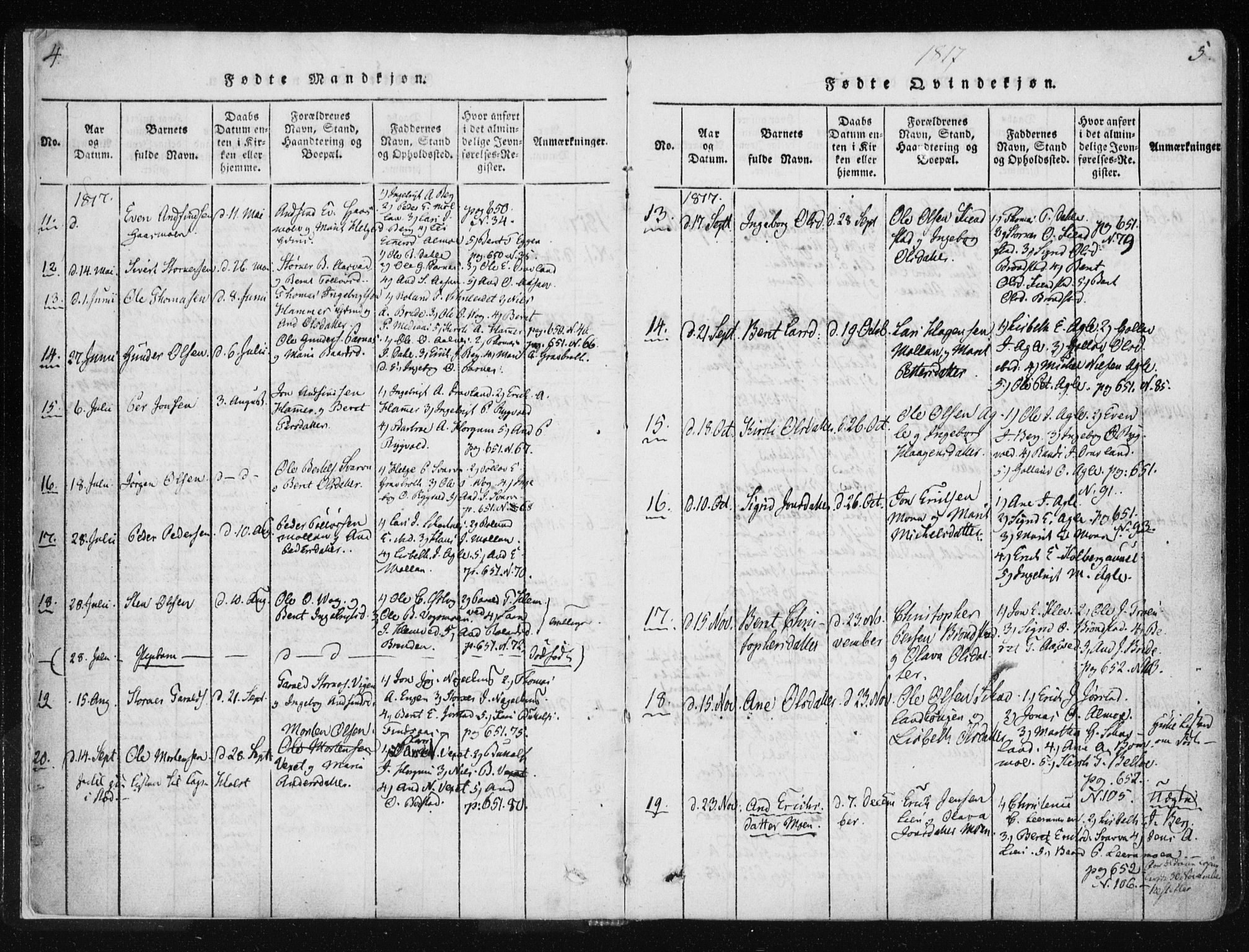 Ministerialprotokoller, klokkerbøker og fødselsregistre - Nord-Trøndelag, SAT/A-1458/749/L0469: Parish register (official) no. 749A03, 1817-1857, p. 4-5