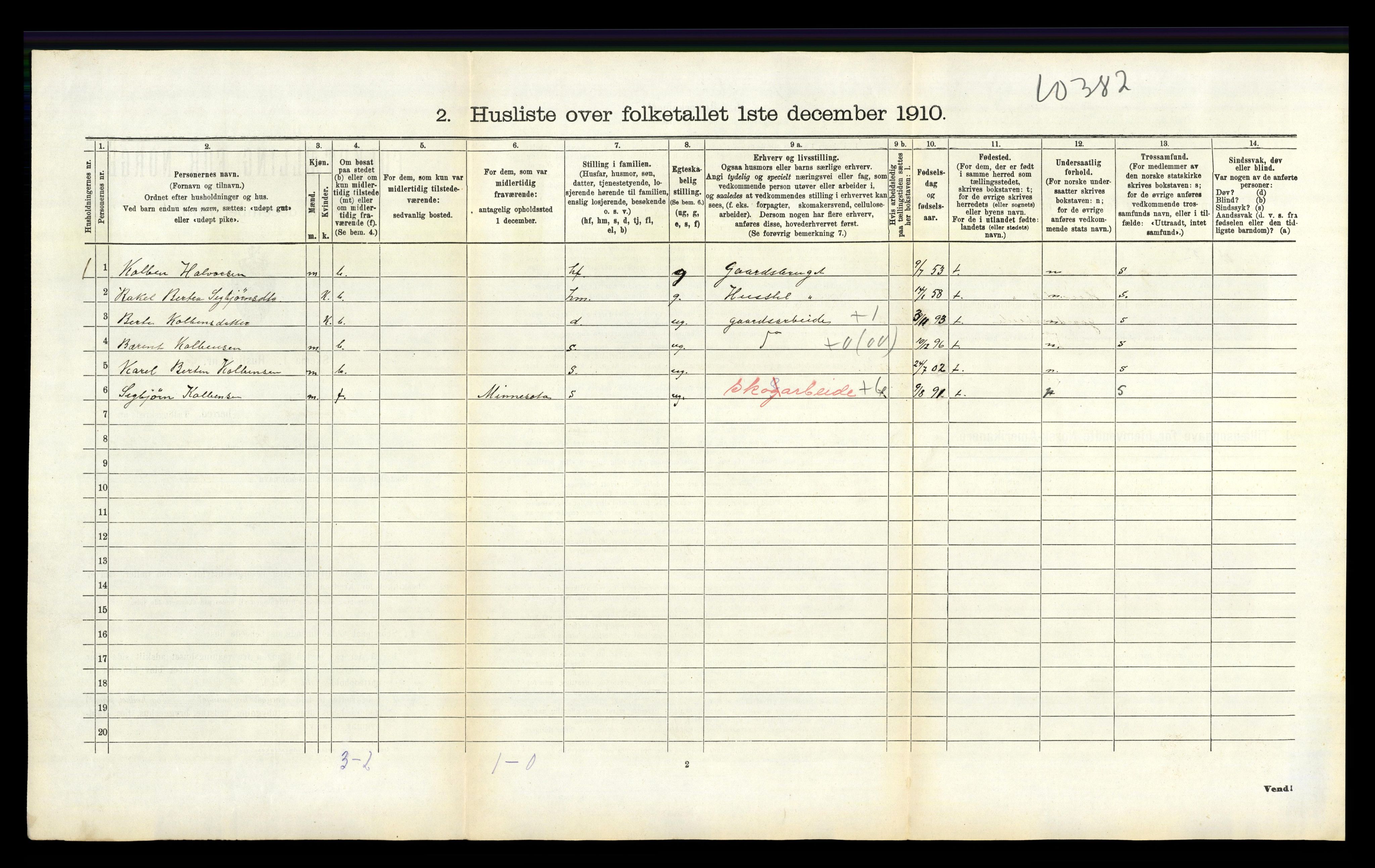 RA, 1910 census for Tonstad, 1910, p. 175