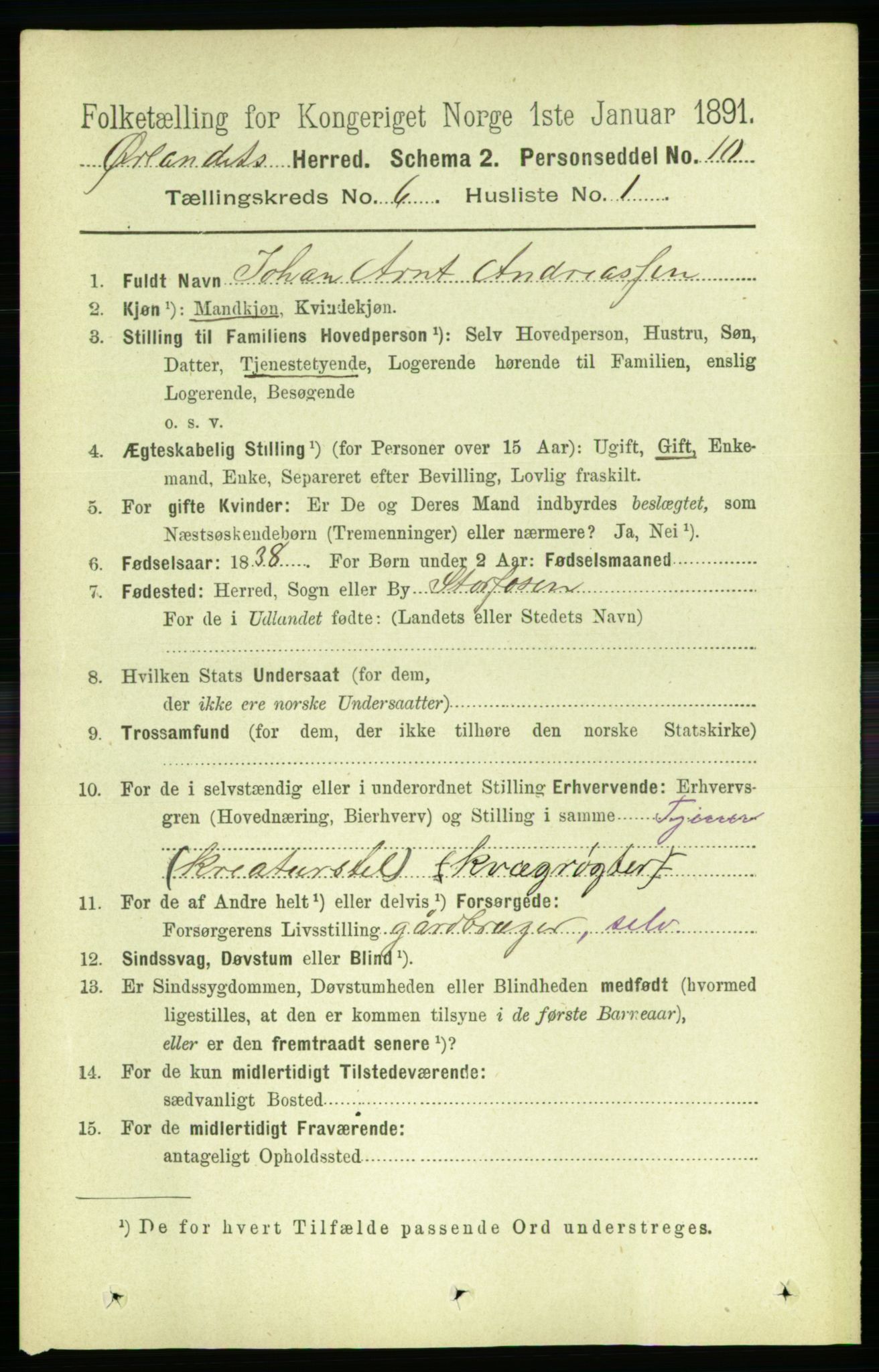 RA, 1891 census for 1621 Ørland, 1891, p. 1849