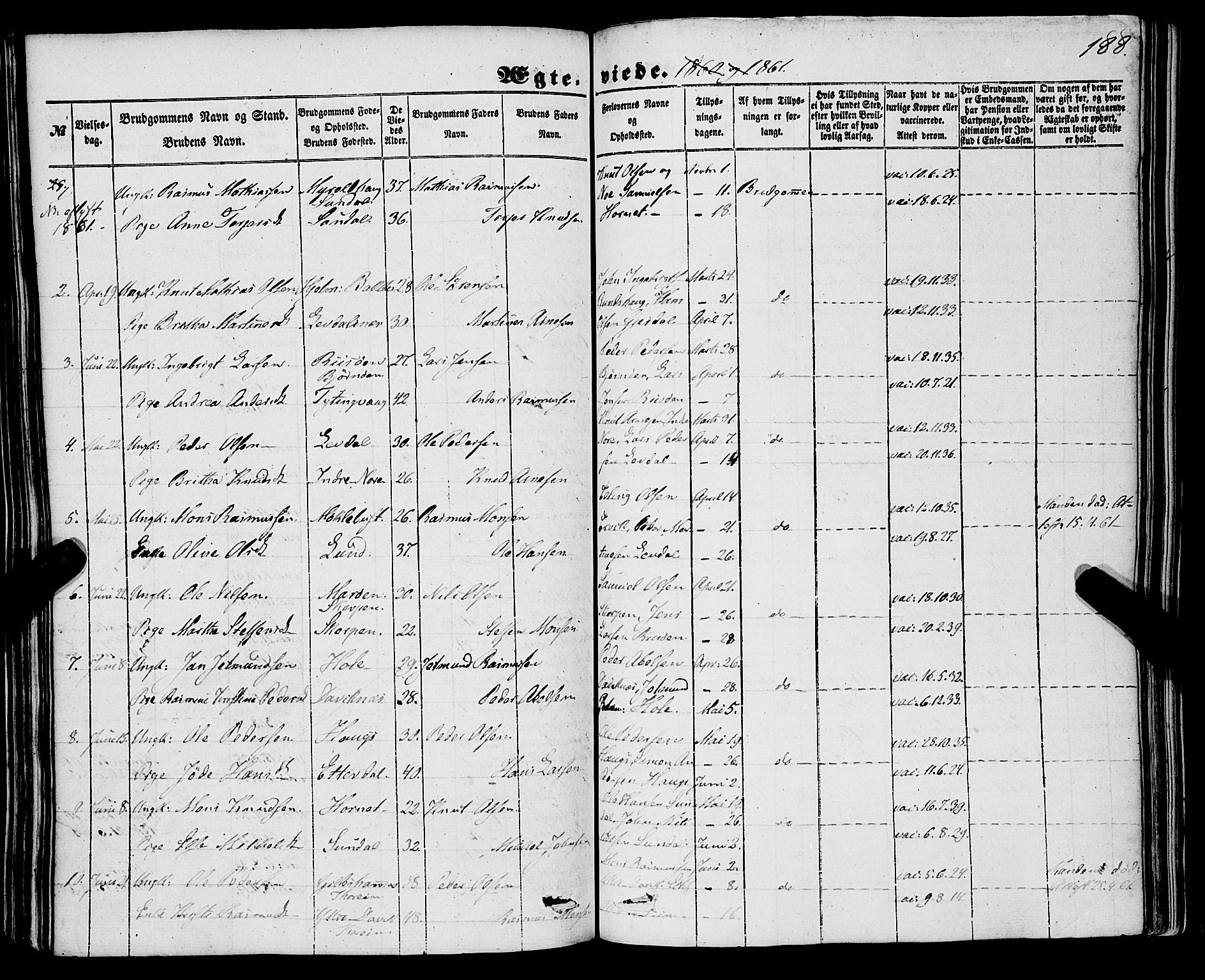 Davik sokneprestembete, AV/SAB-A-79701/H/Haa/Haaa/L0005: Parish register (official) no. A 5, 1850-1866, p. 188