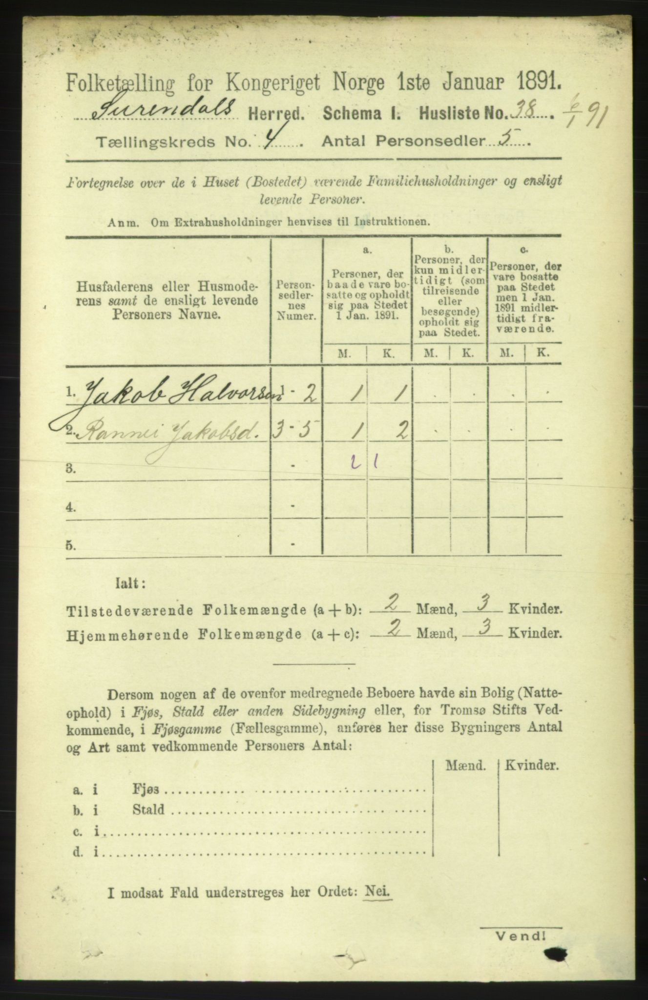 RA, 1891 census for 1566 Surnadal, 1891, p. 1060